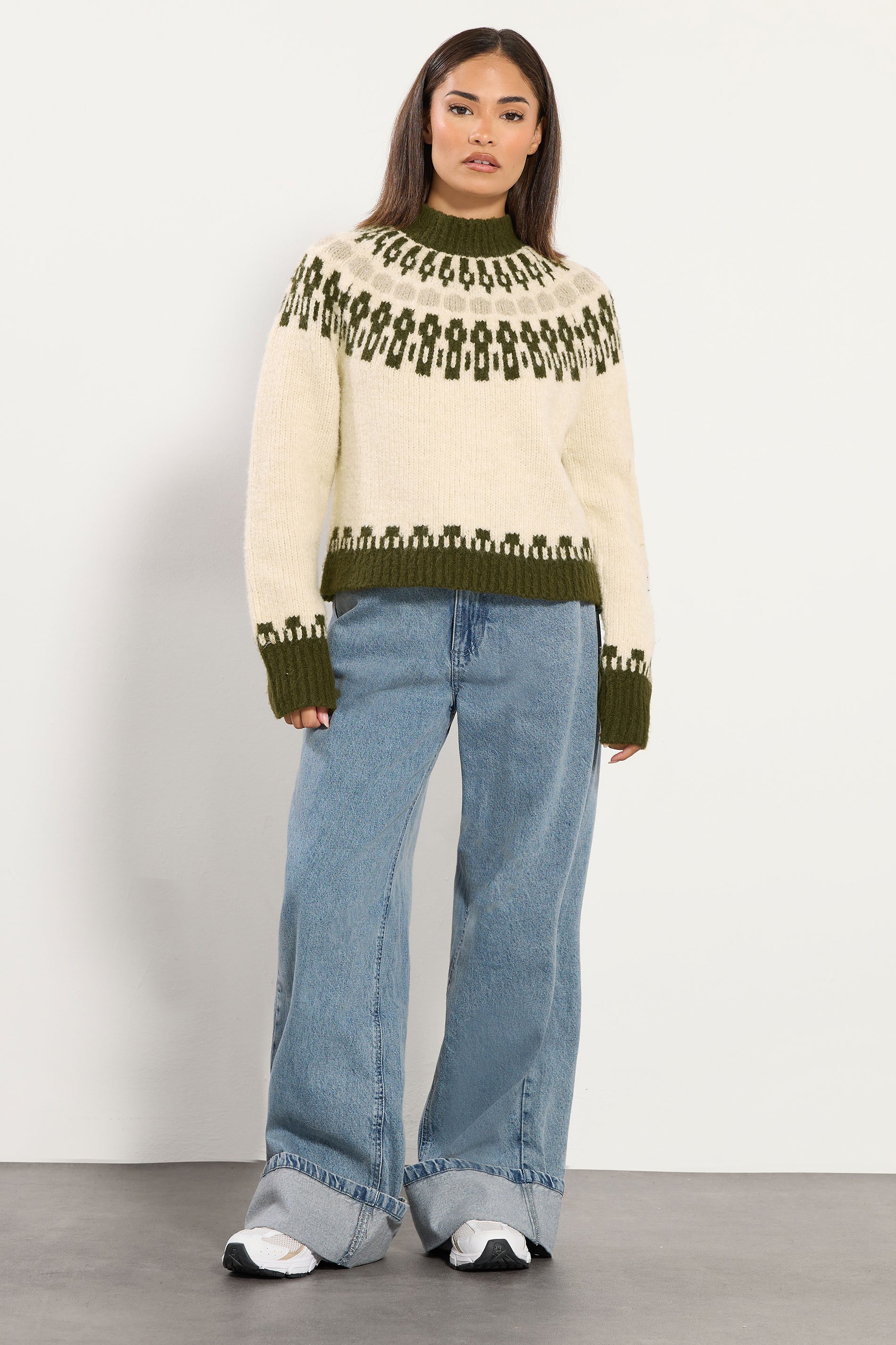 PixieGirl Petite Women's Natural Brown Fairisle Knitted Jumper | PixieGirl 3