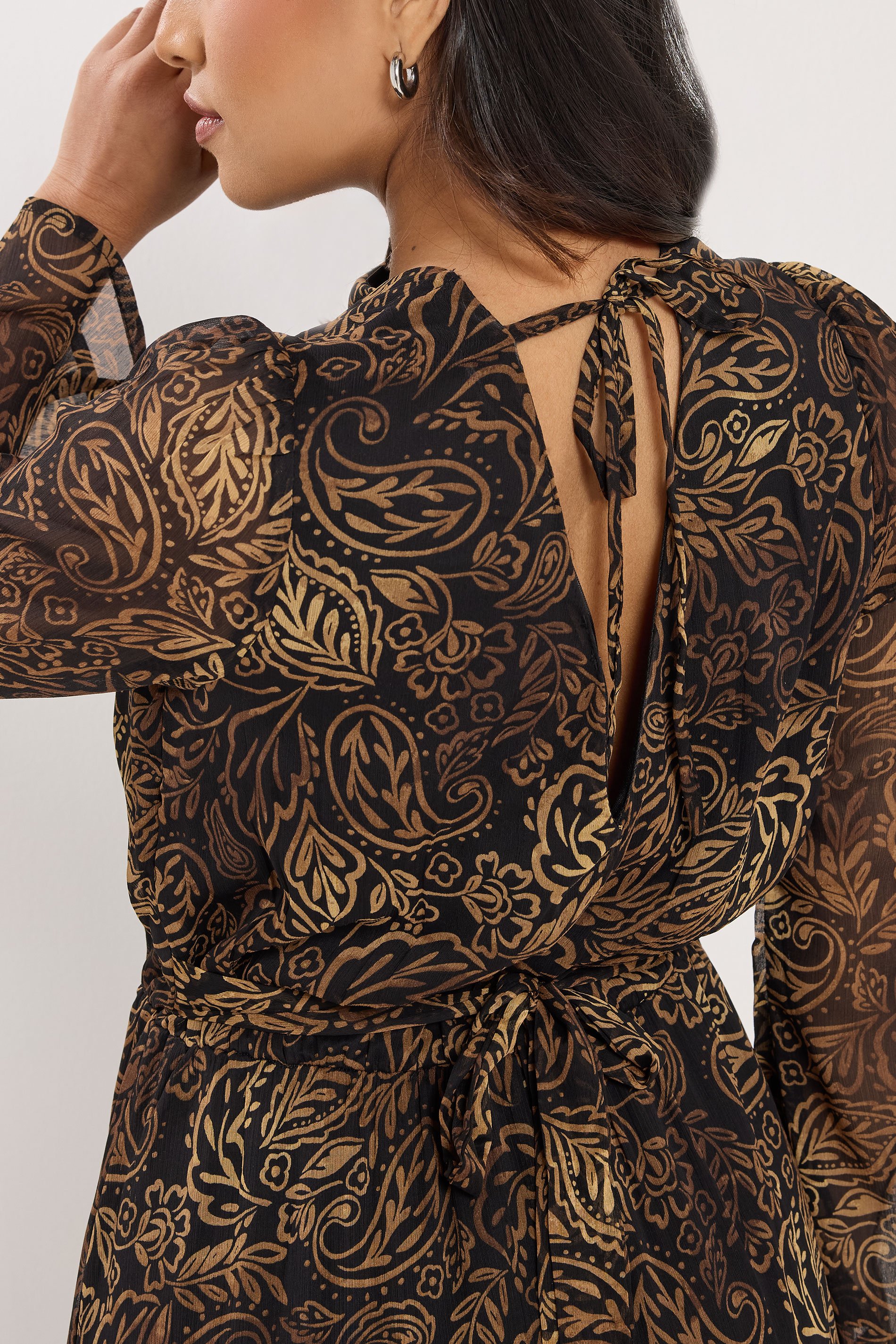 PixieGirl Petite Women's Black & Brown Leaf Midi Dress | PixieGirl 4