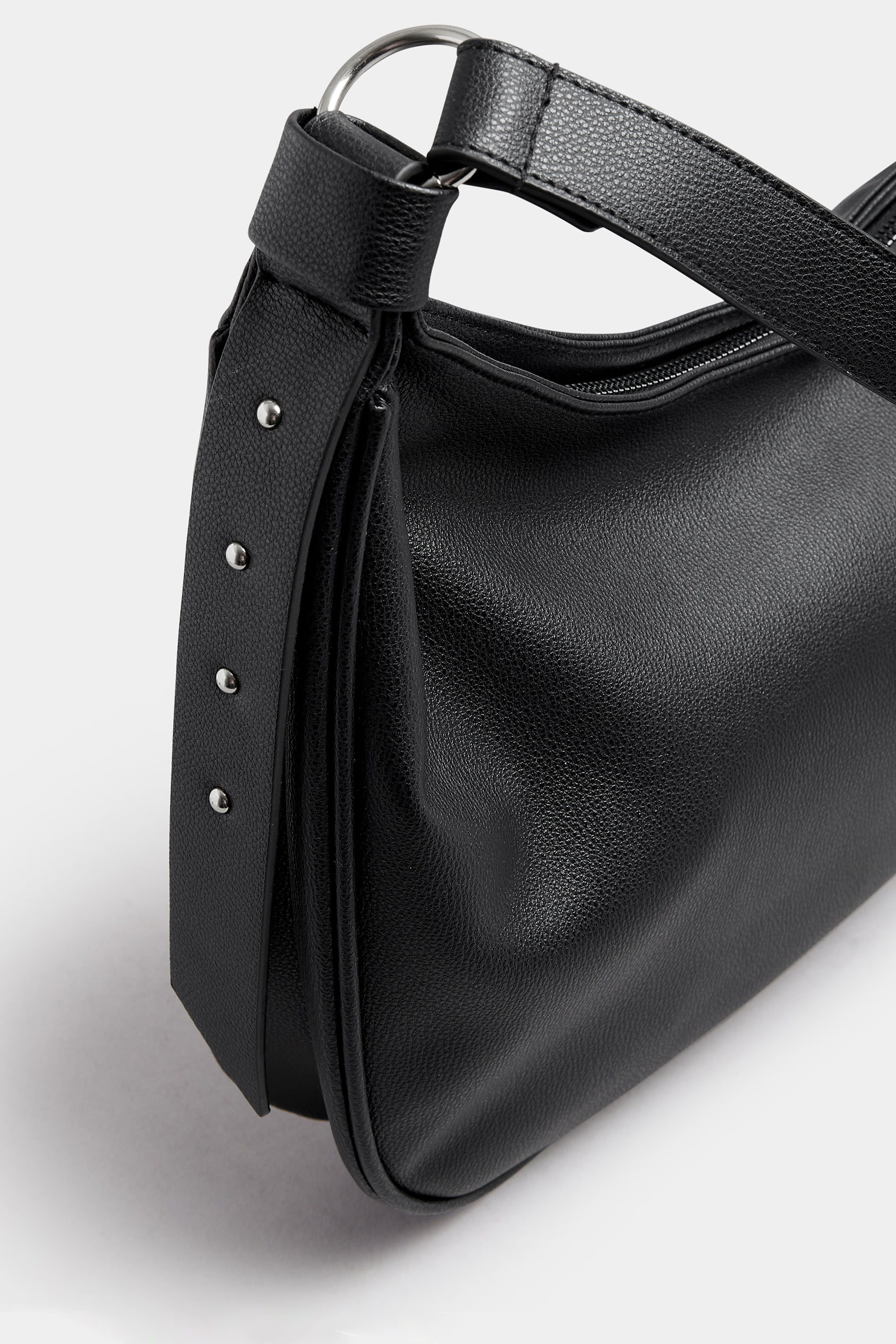 Black Faux Leather Slouched Studded Shoulder Bag | Yours Clothing 5