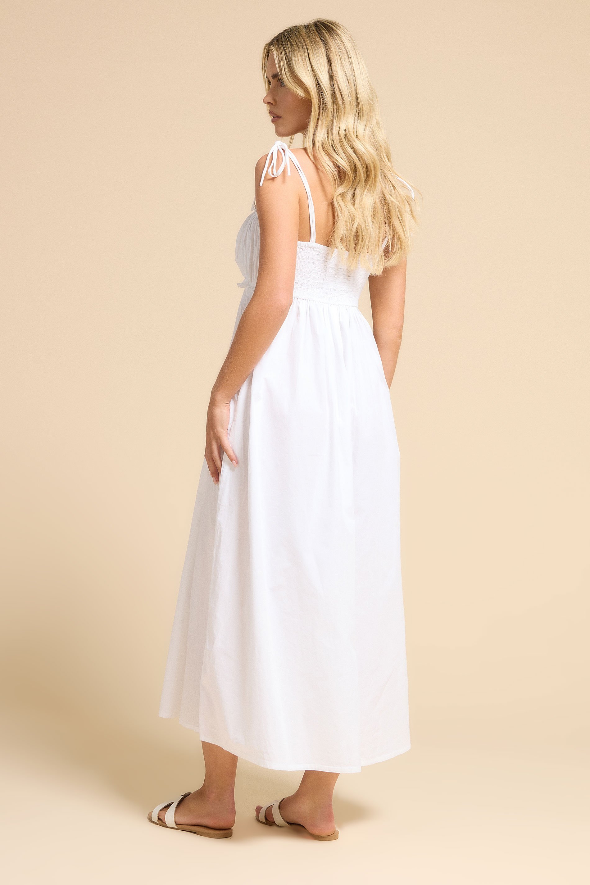 PixieGirl Petite Women's White Cotton Frill Bust Tie Dress | PixieGirl 4
