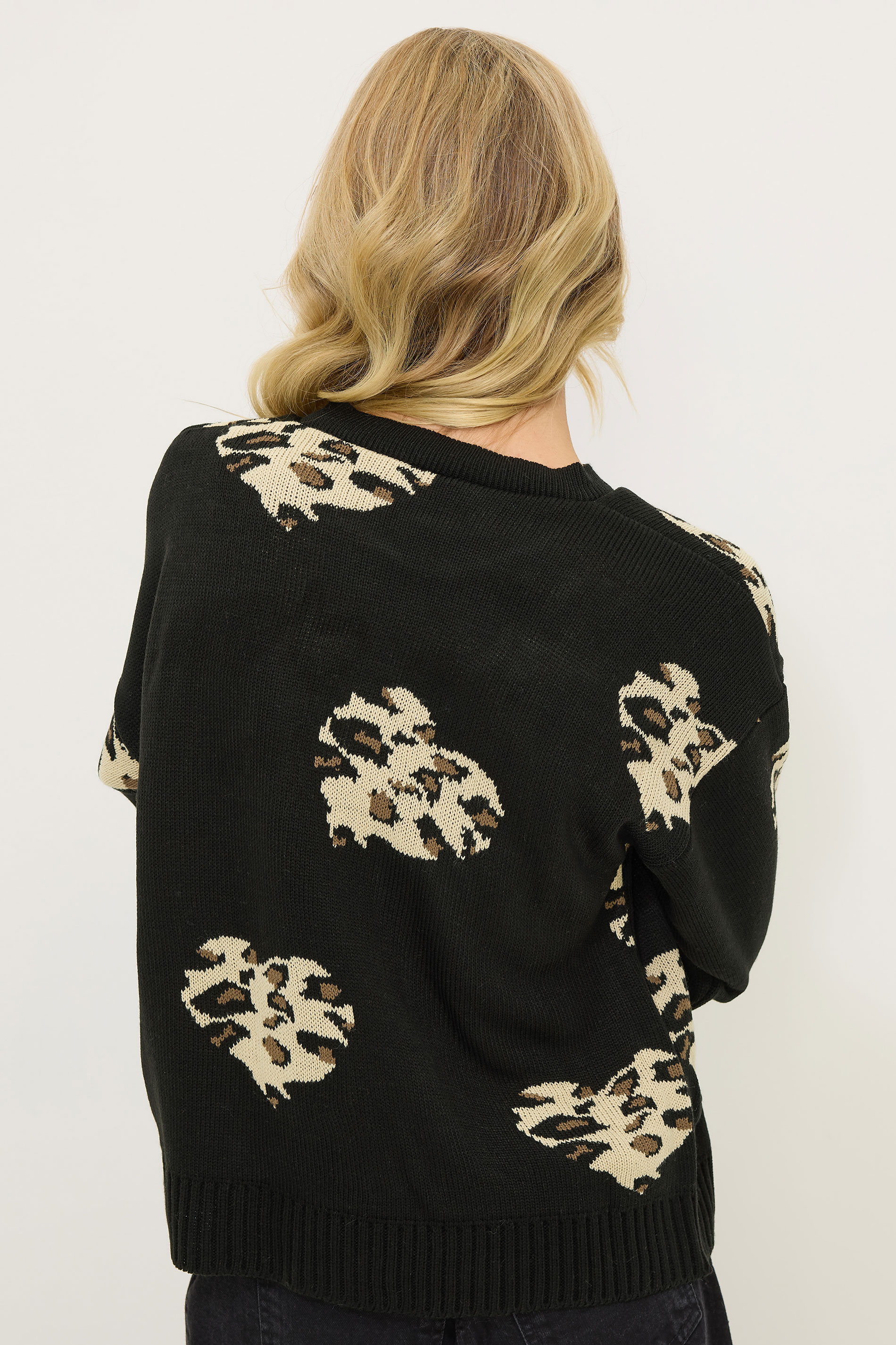 PixieGirl Petite Women's Black Leopard Print Heart Jumper | PixieGirl 3