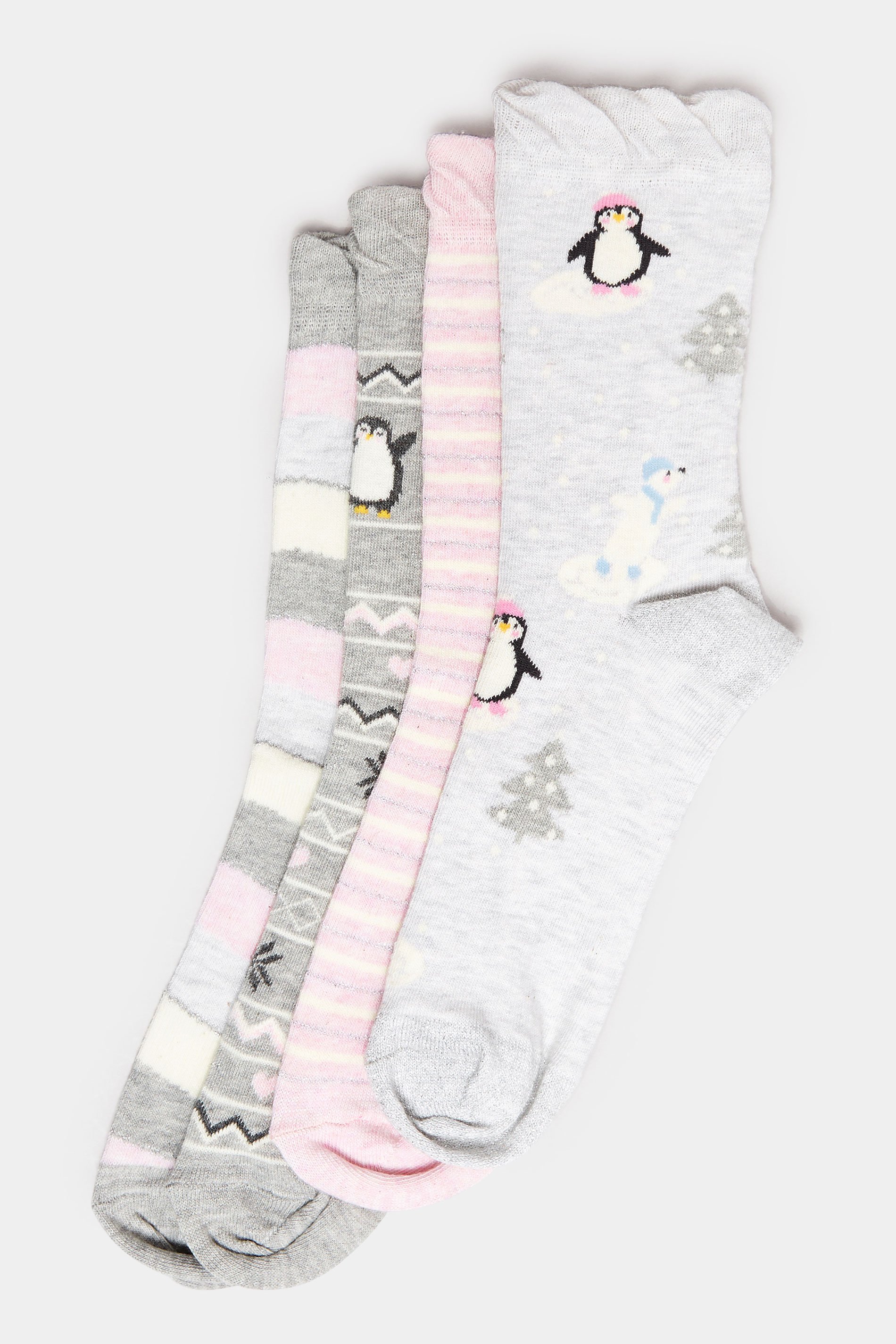 YOURS 4 PACK Plus Size Blue & Grey Novelty Penguin Print Ankle Socks | Yours Clothing 3