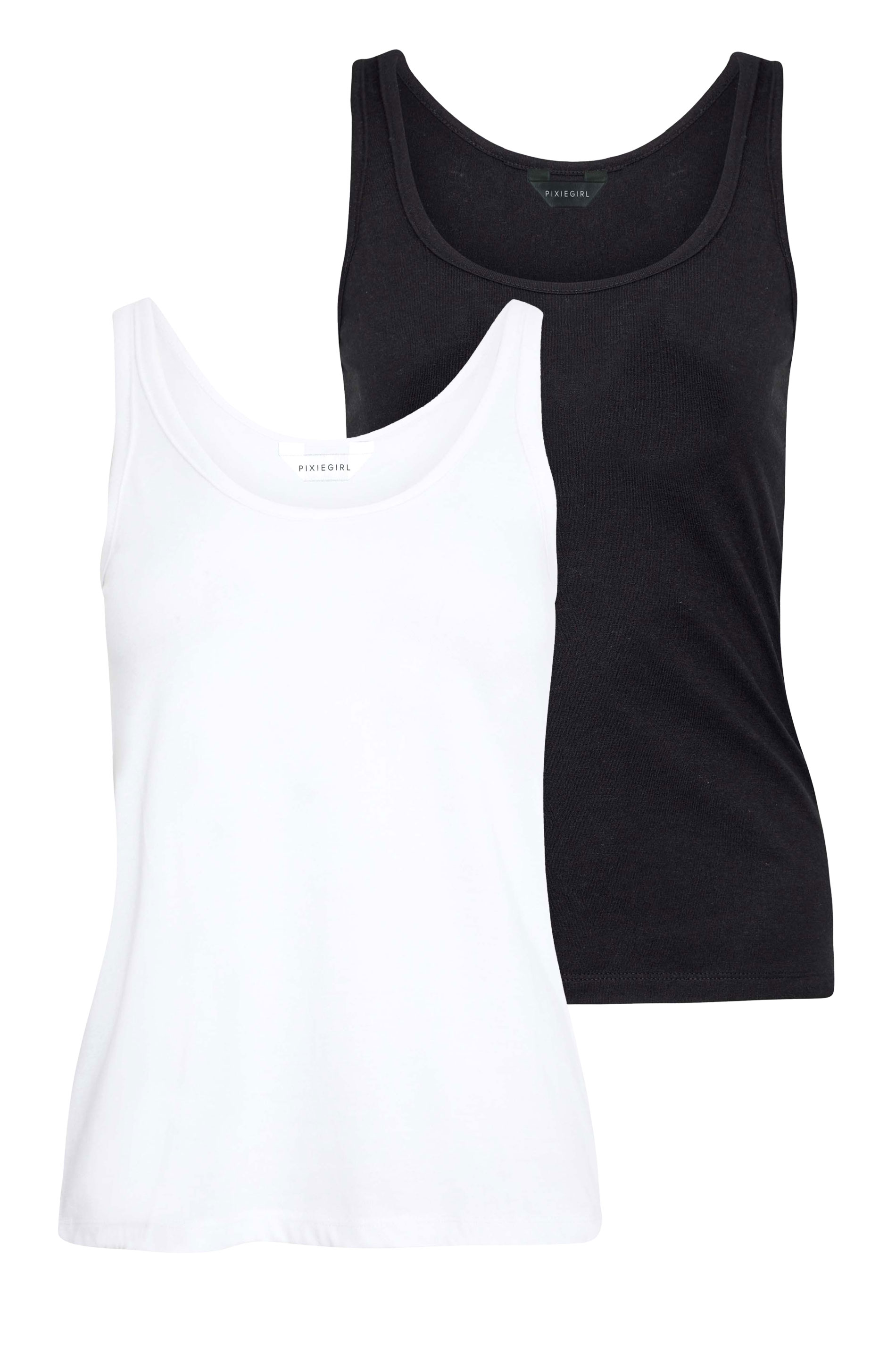 PixieGirl Petite Women's 2 PACK Black & White Dipped Hem Vest Tops | PixieGirl 7