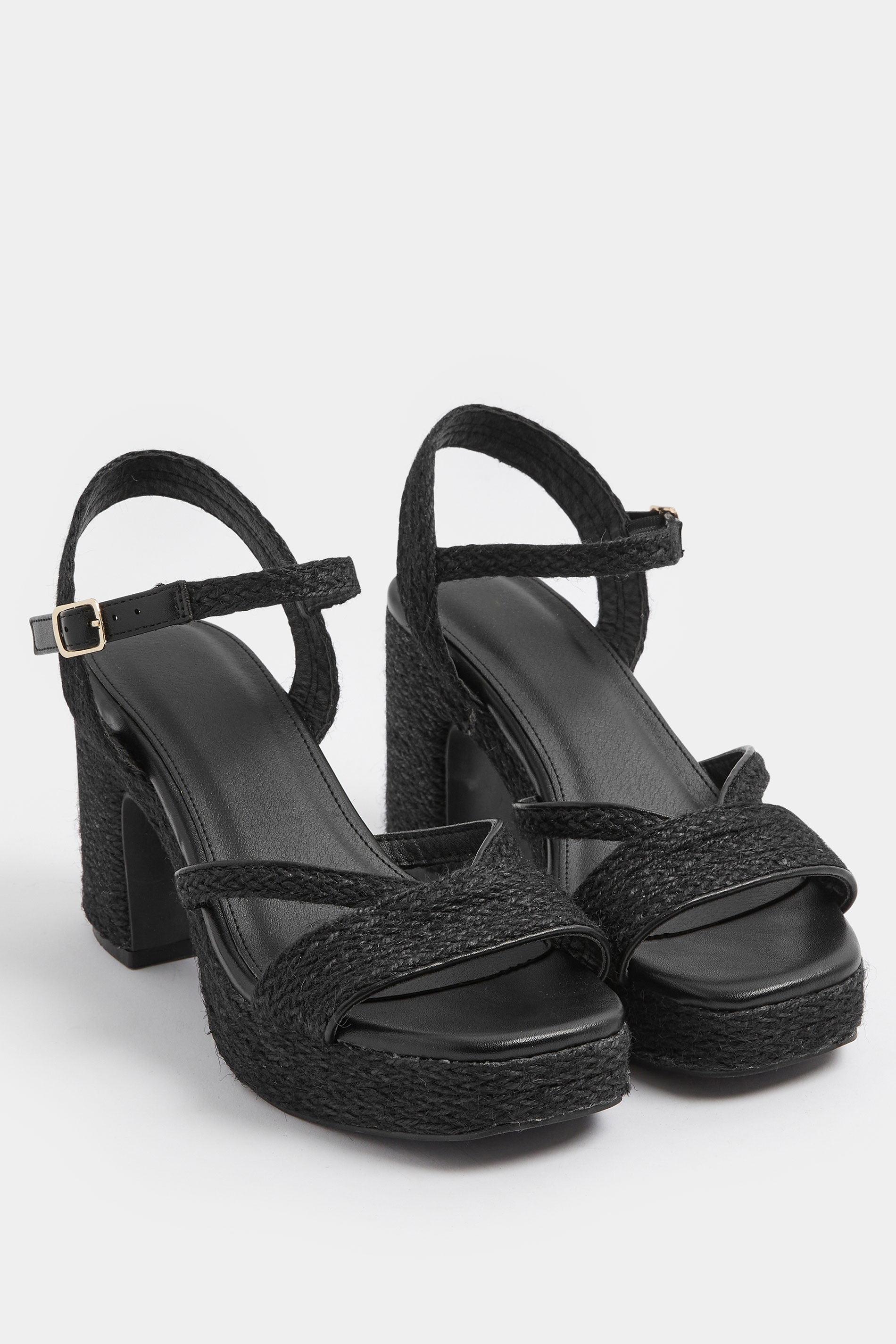 Black Rope Heel Sandals In Wide E Fit | Yours Clothing 1