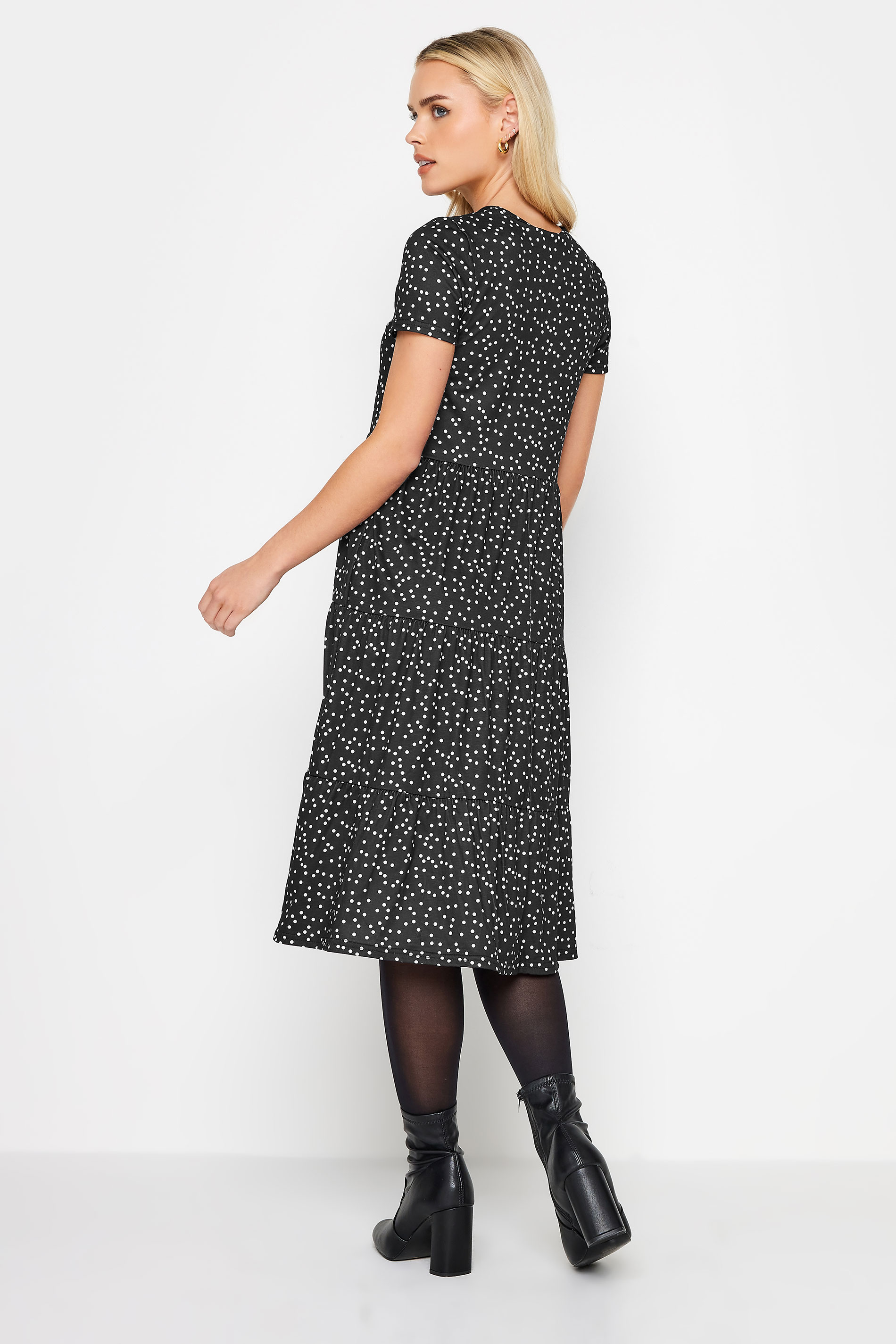 PixieGirl Black Polka Dot Tiered Midi Dress | PixieGirl 3