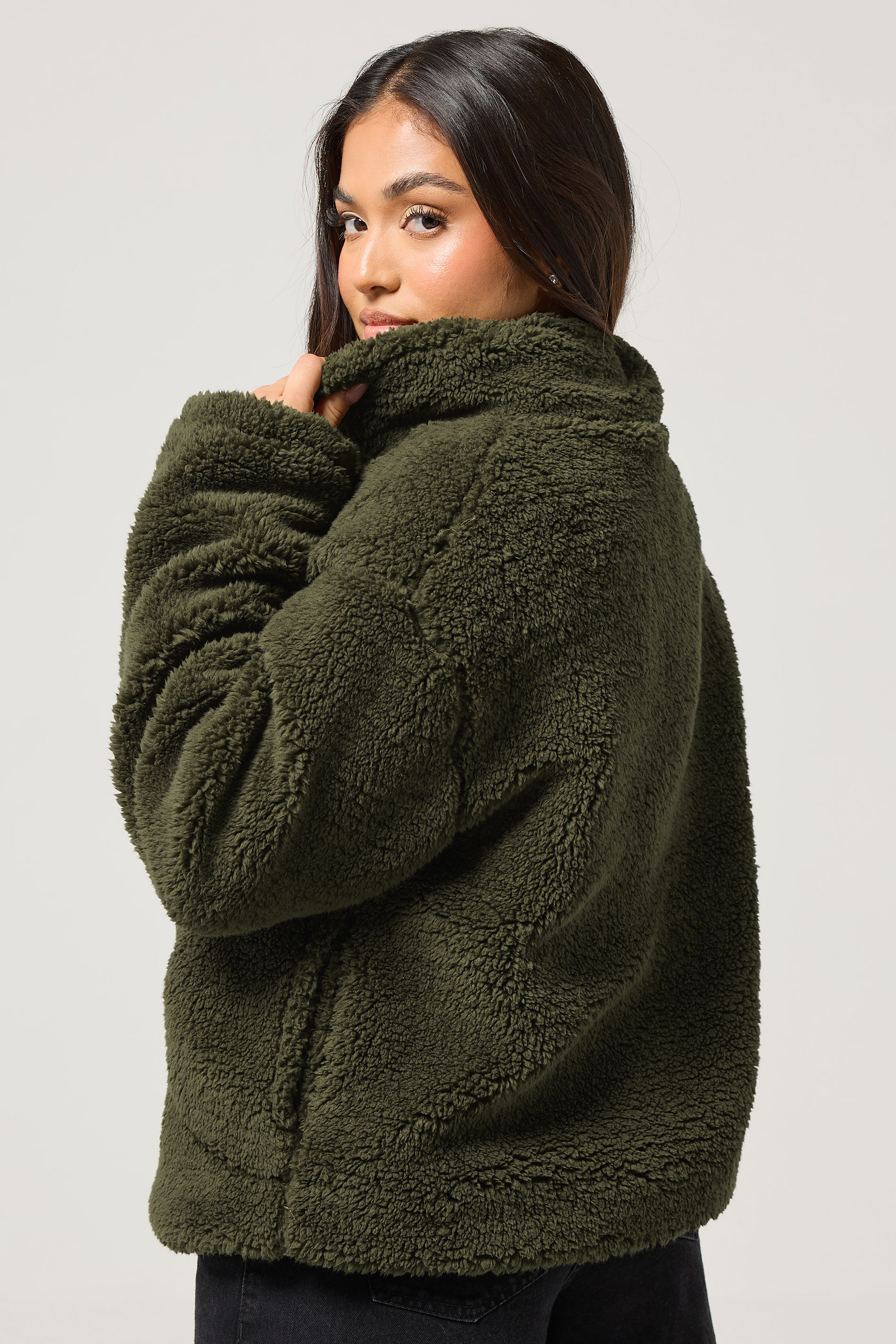 PixieGirl Petite Women's Khaki Green Half Zip Fleece Jacket | PixieGirl 4