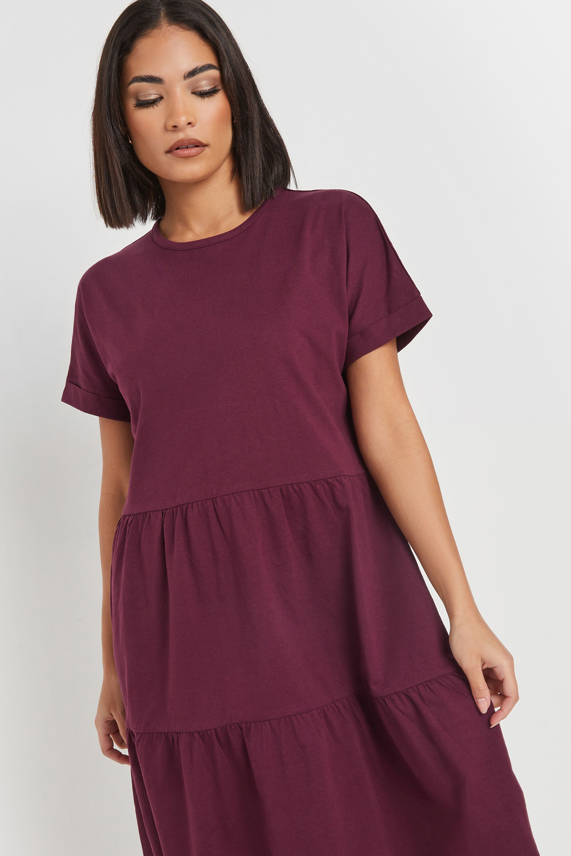 PixieGirl Petite Women's Burgundy Red Tiered Smock Dress | PixieGirl 4
