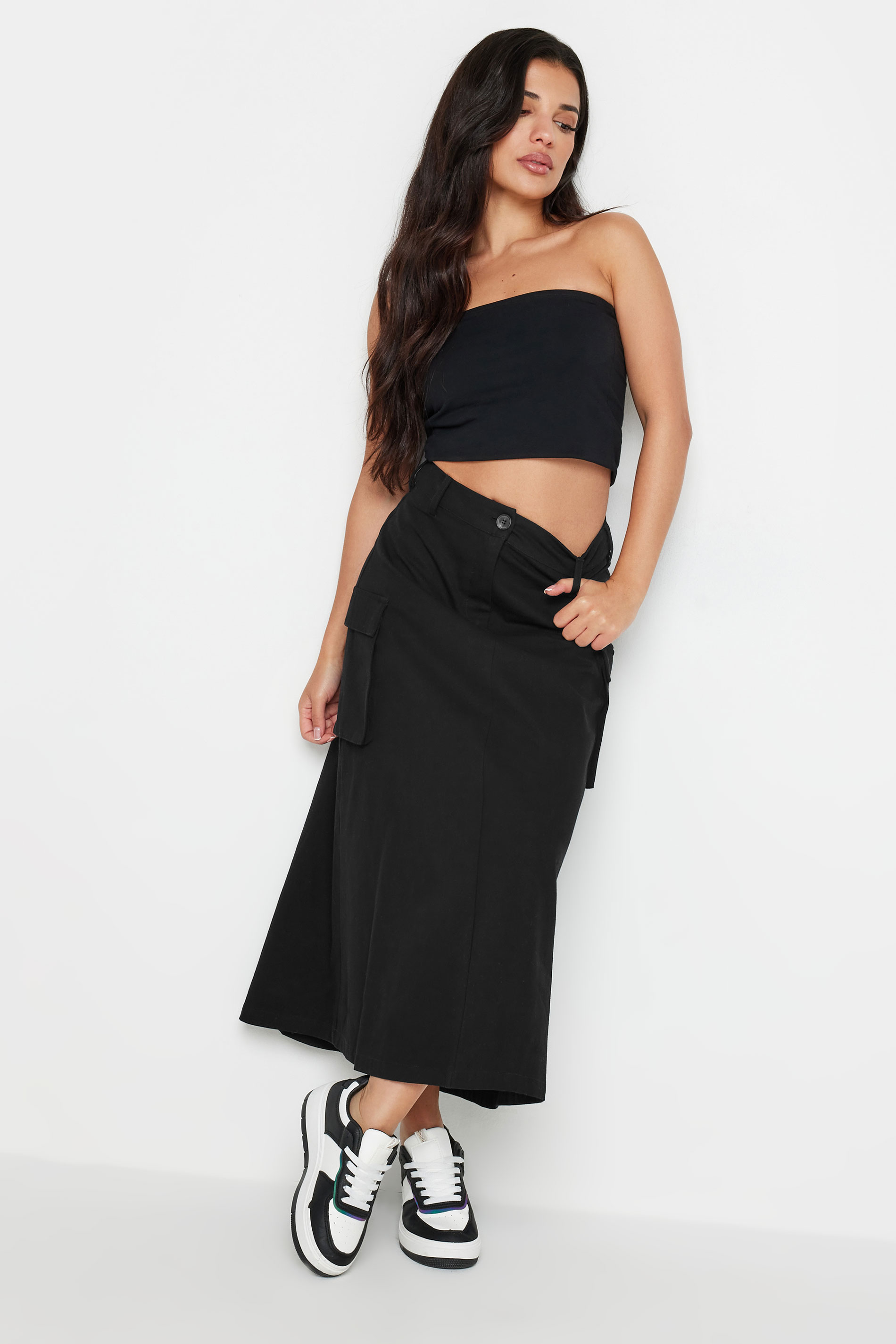 PixieGirl Petite Women's Black Cargo Maxi Skirt | PixieGirl 1