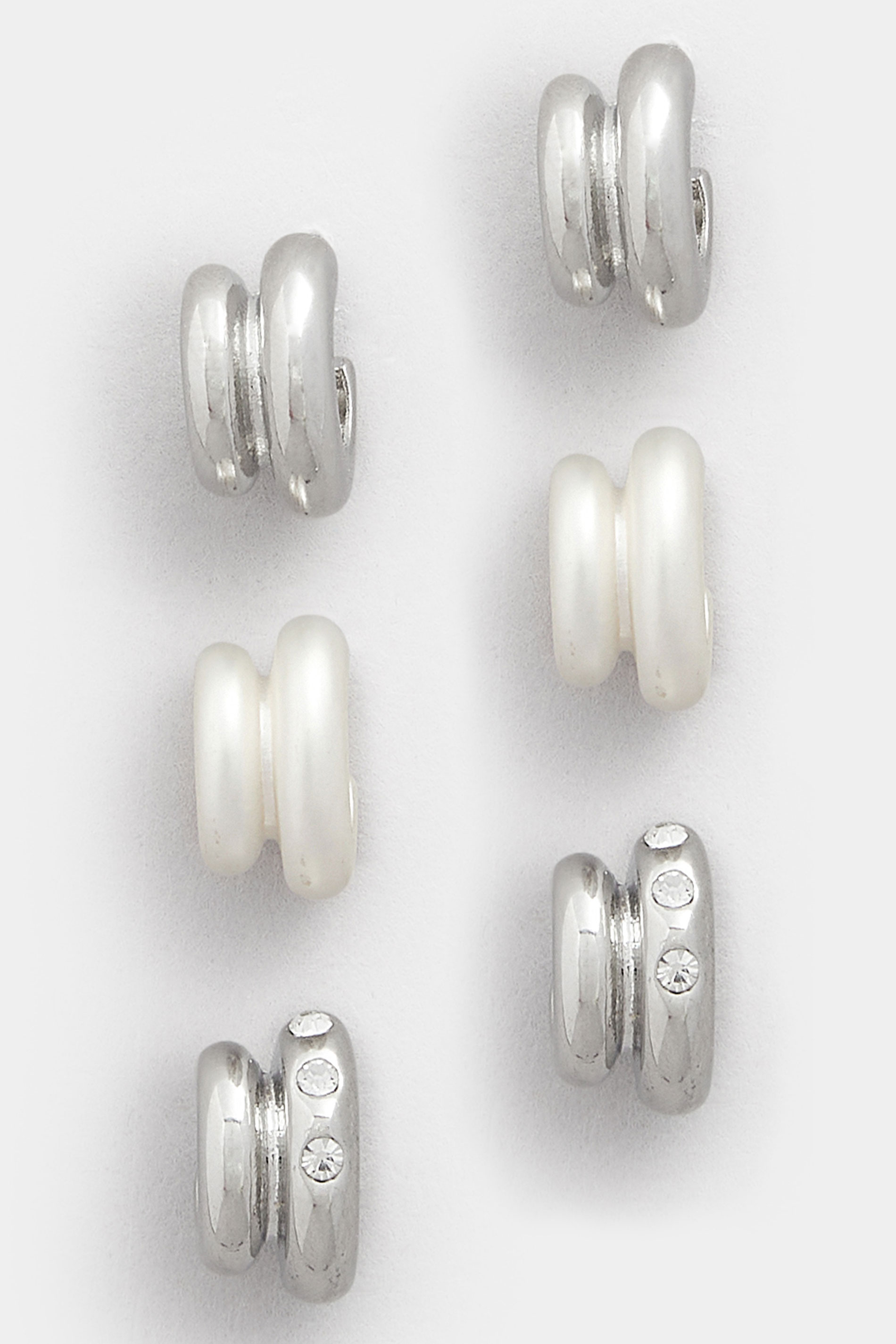 3 PACK Silver Tone Diamante Mini Hoop Earrings Set | Yours Clothing 3