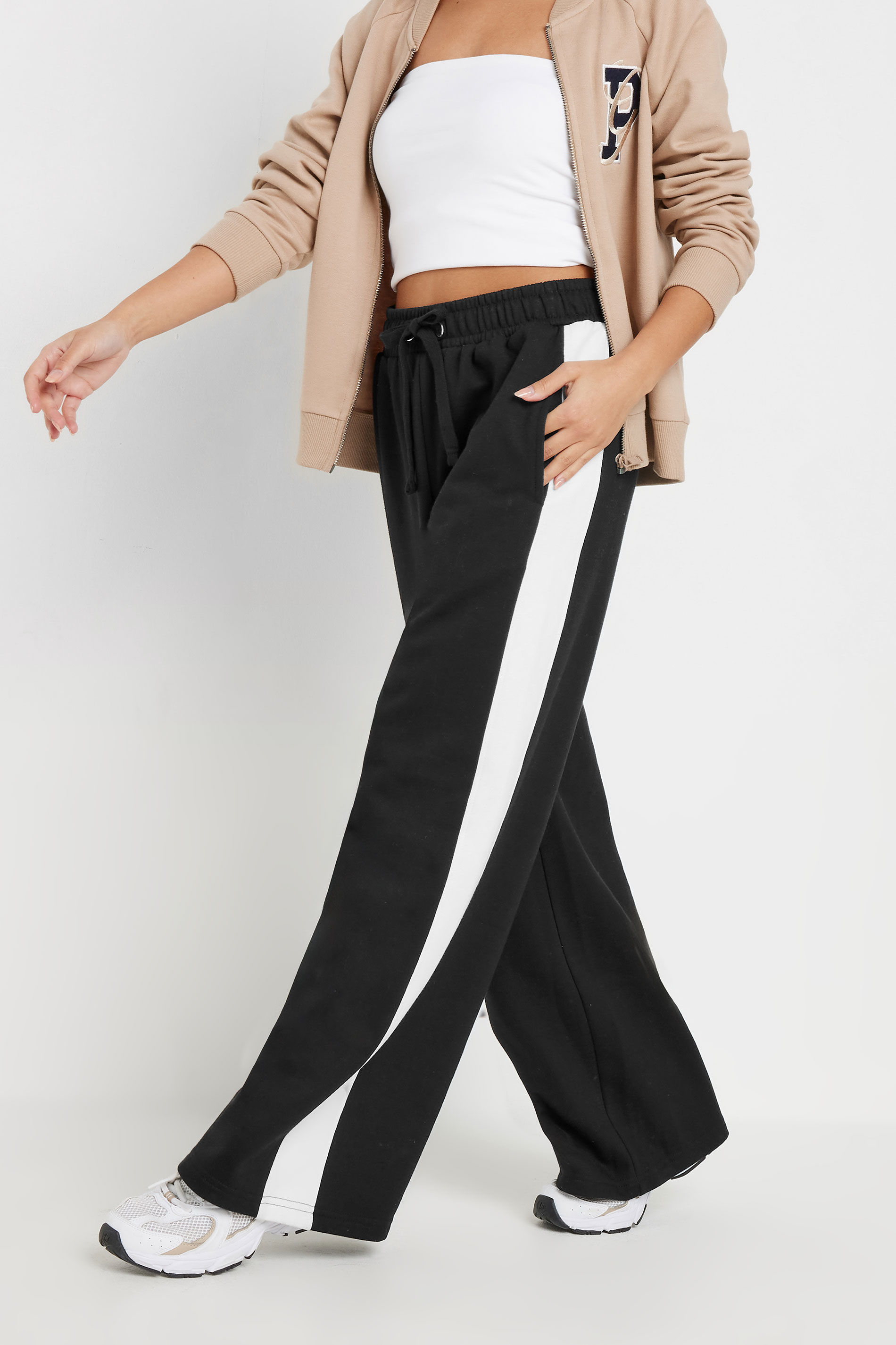 PixieGirl Petite Women's Black Side Striped Wide Leg Jogger | PixieGirl 3