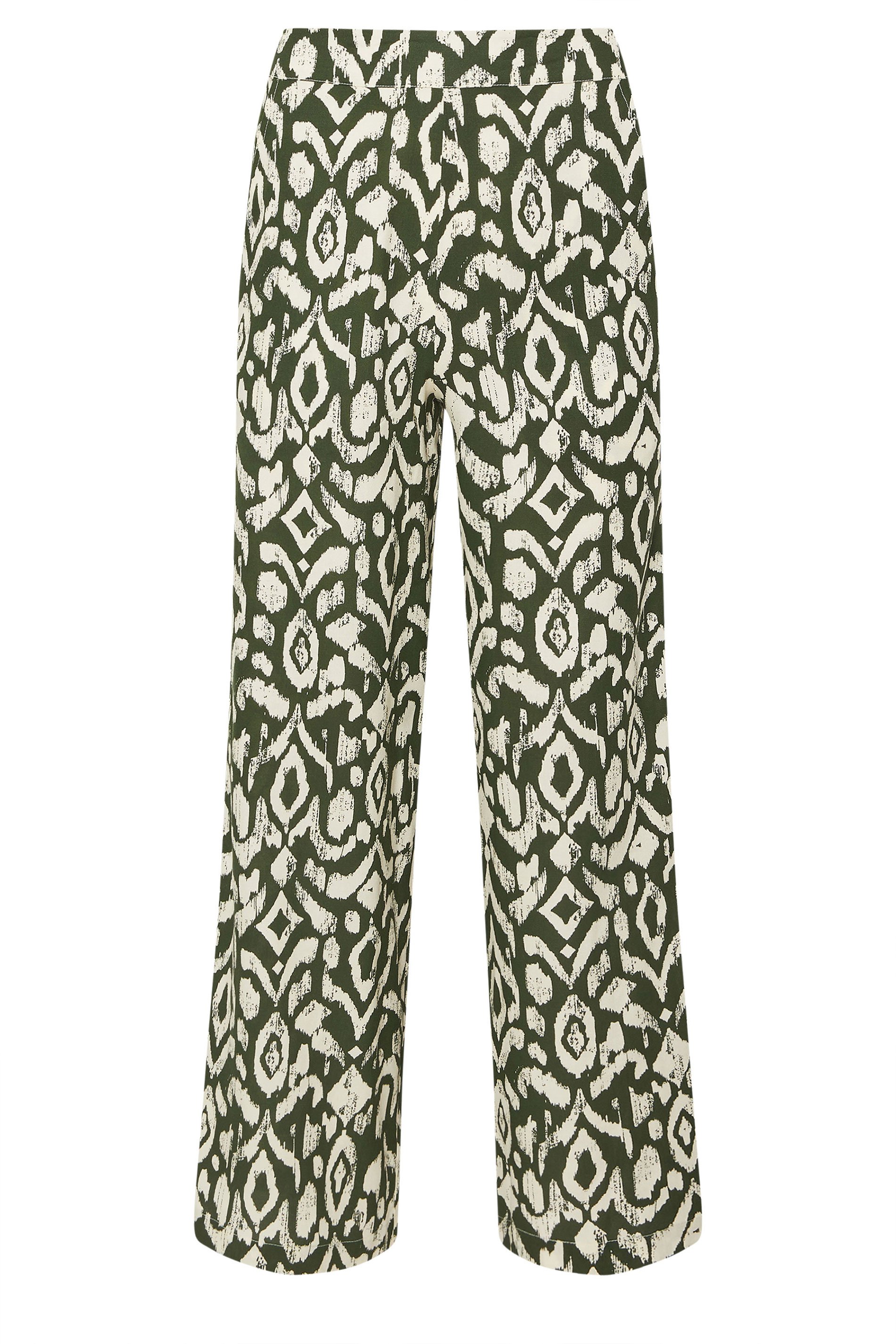 PixieGirl Petite Women's Khaki Green Abstract Print Wide Leg Trousers | PixieGirl 5