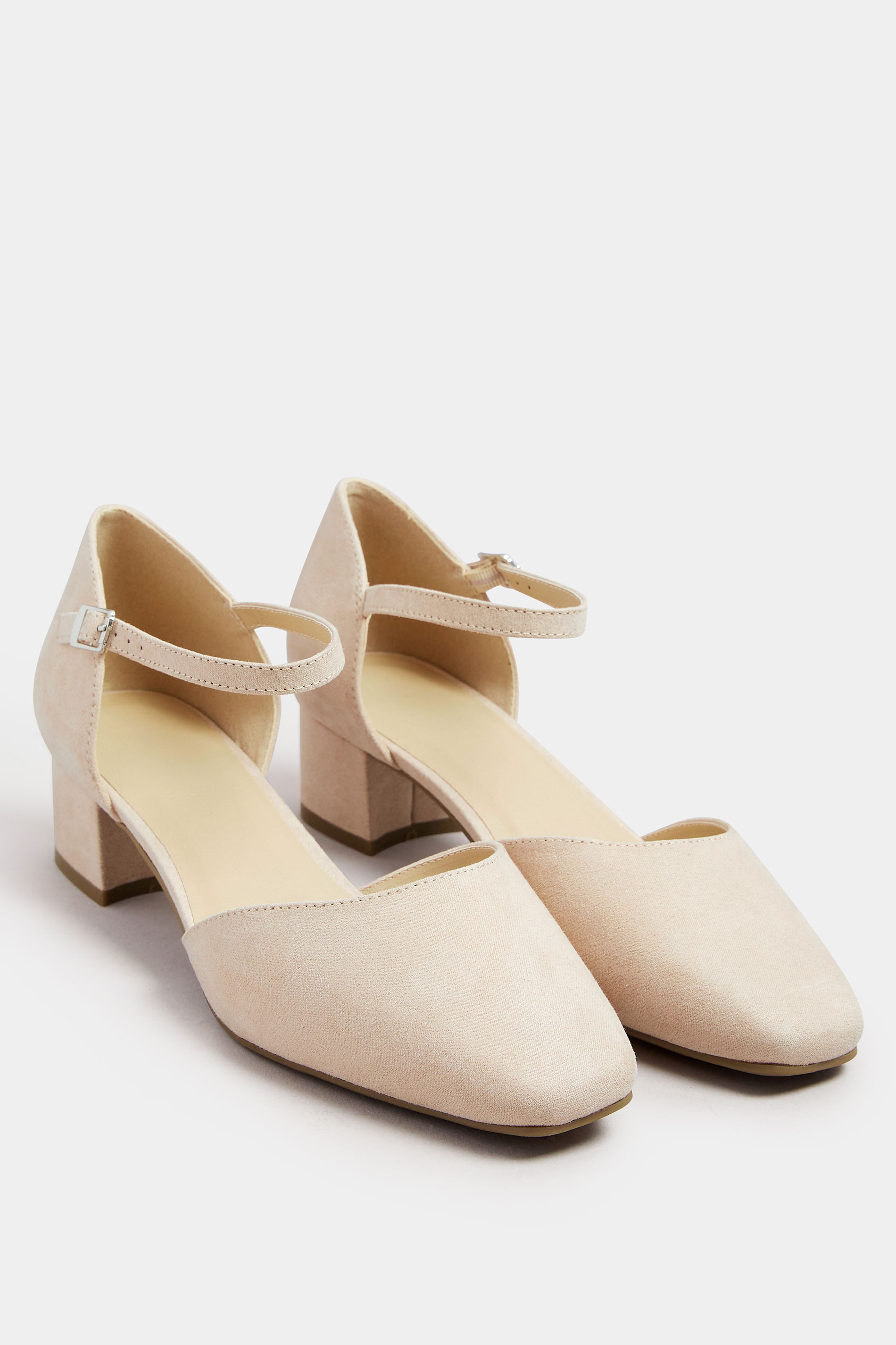 Nude Faux Suede Block Heel Court Shoes In Extra Wide EEE Fit | Yours Clothing 2
