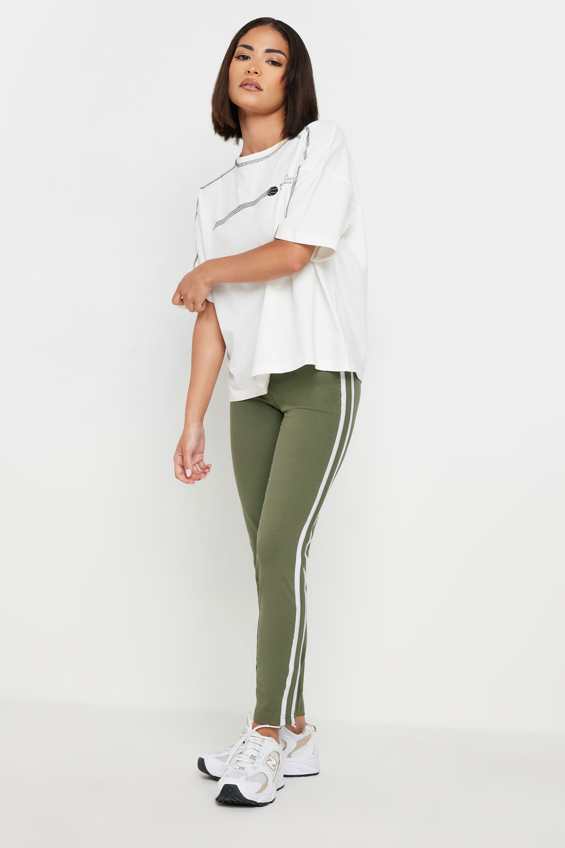 PixieGirl Khaki Green Side Stripe Leggings | PixieGirl 4