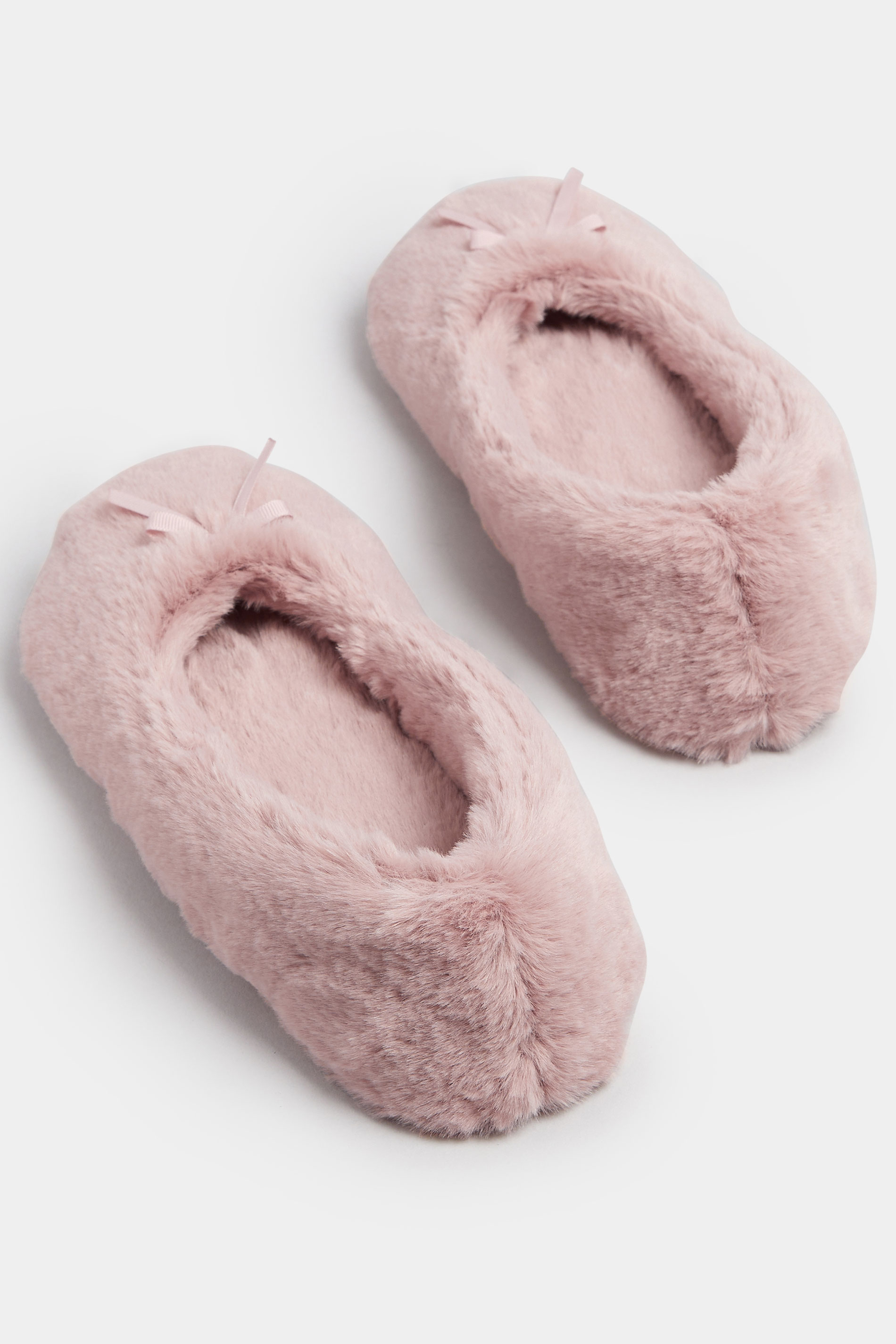 Pink Plush Bow Front Ballet Slippers | Yours Clothing 5
