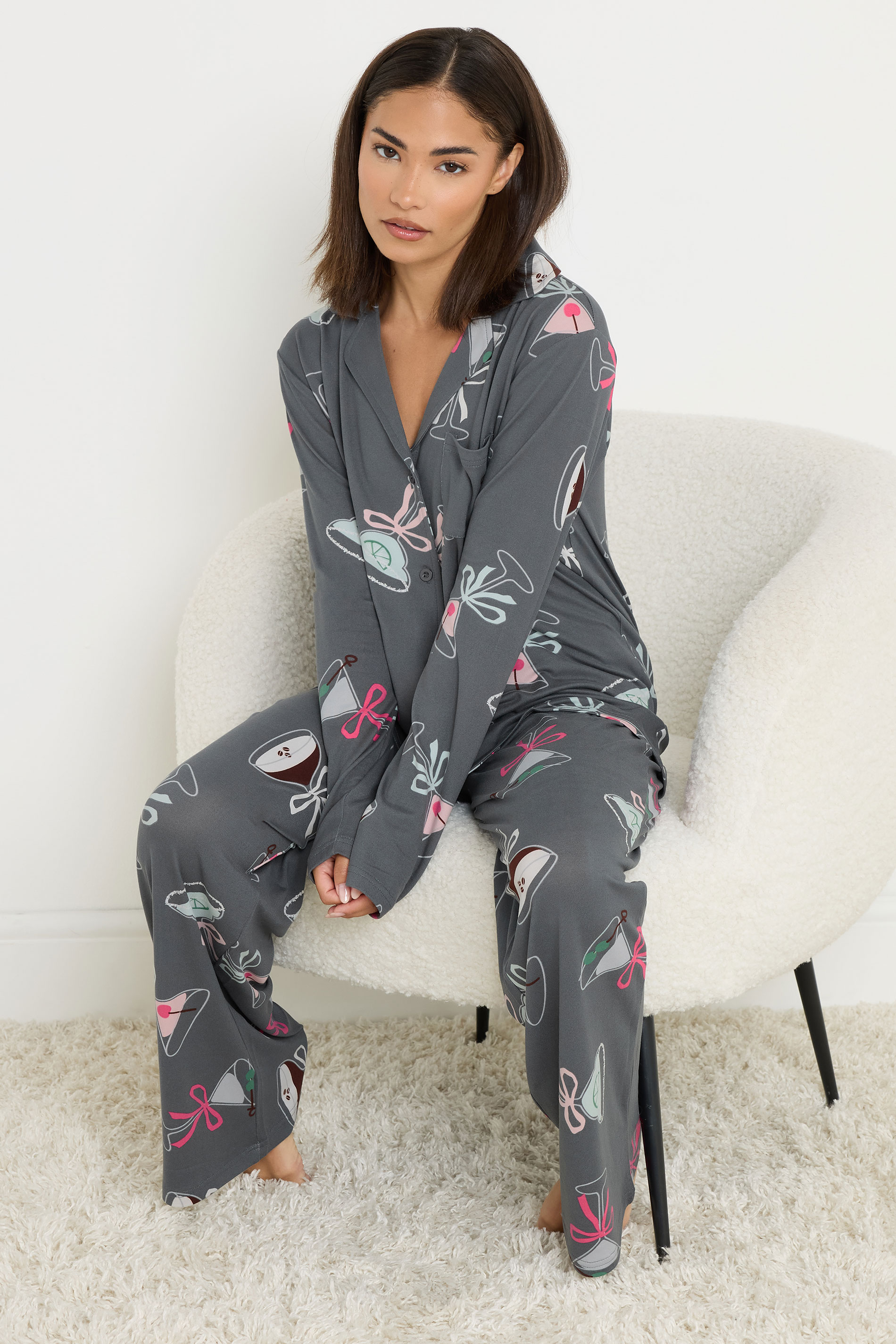 PixieGirl Petite Women's Grey Soft Touch Cocktail Pyjama Set | PixieGirl 3