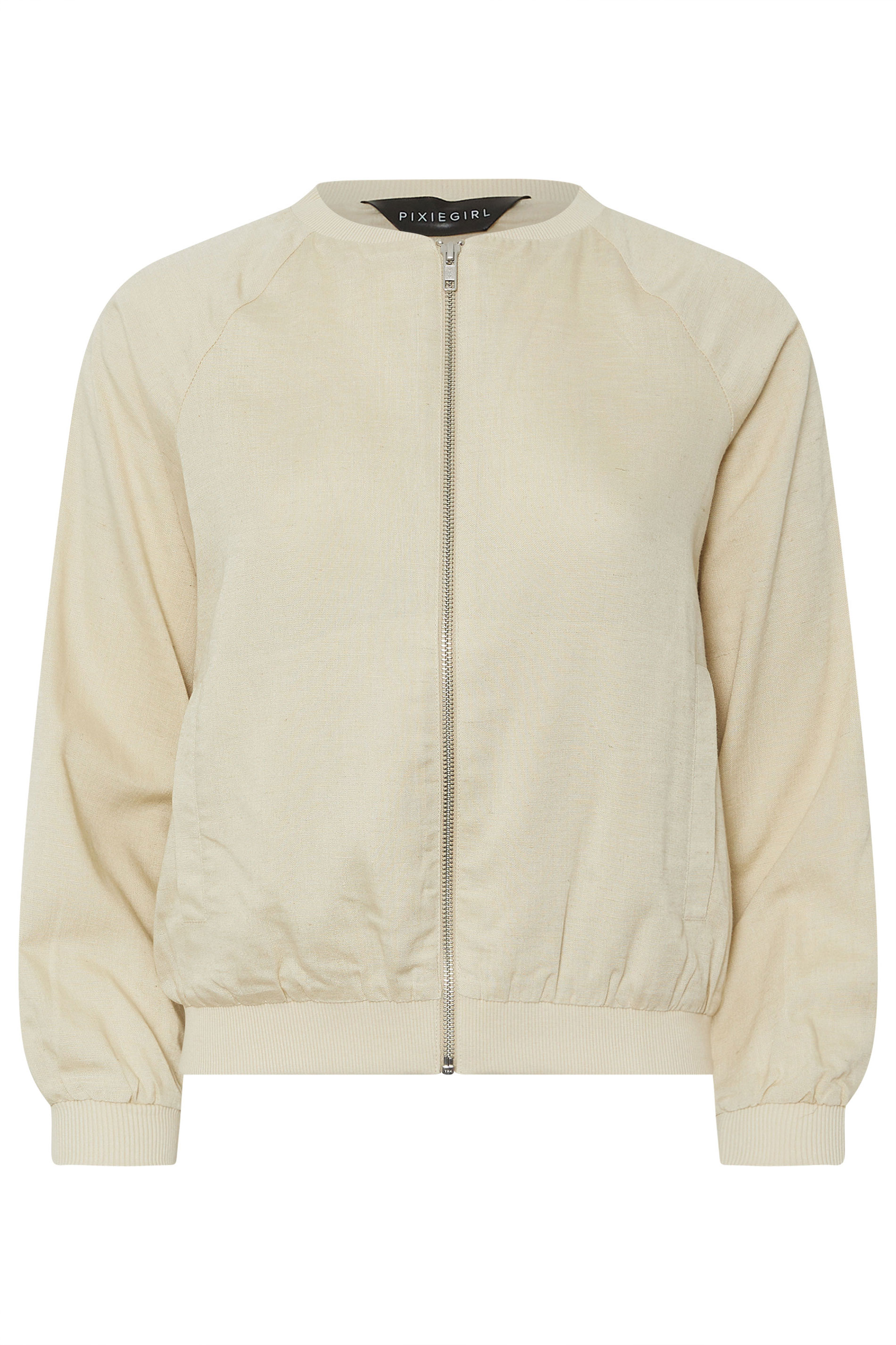 PixieGirl Petite Women's Stone Brown Linen Bomber Jacket | PixieGirl 5