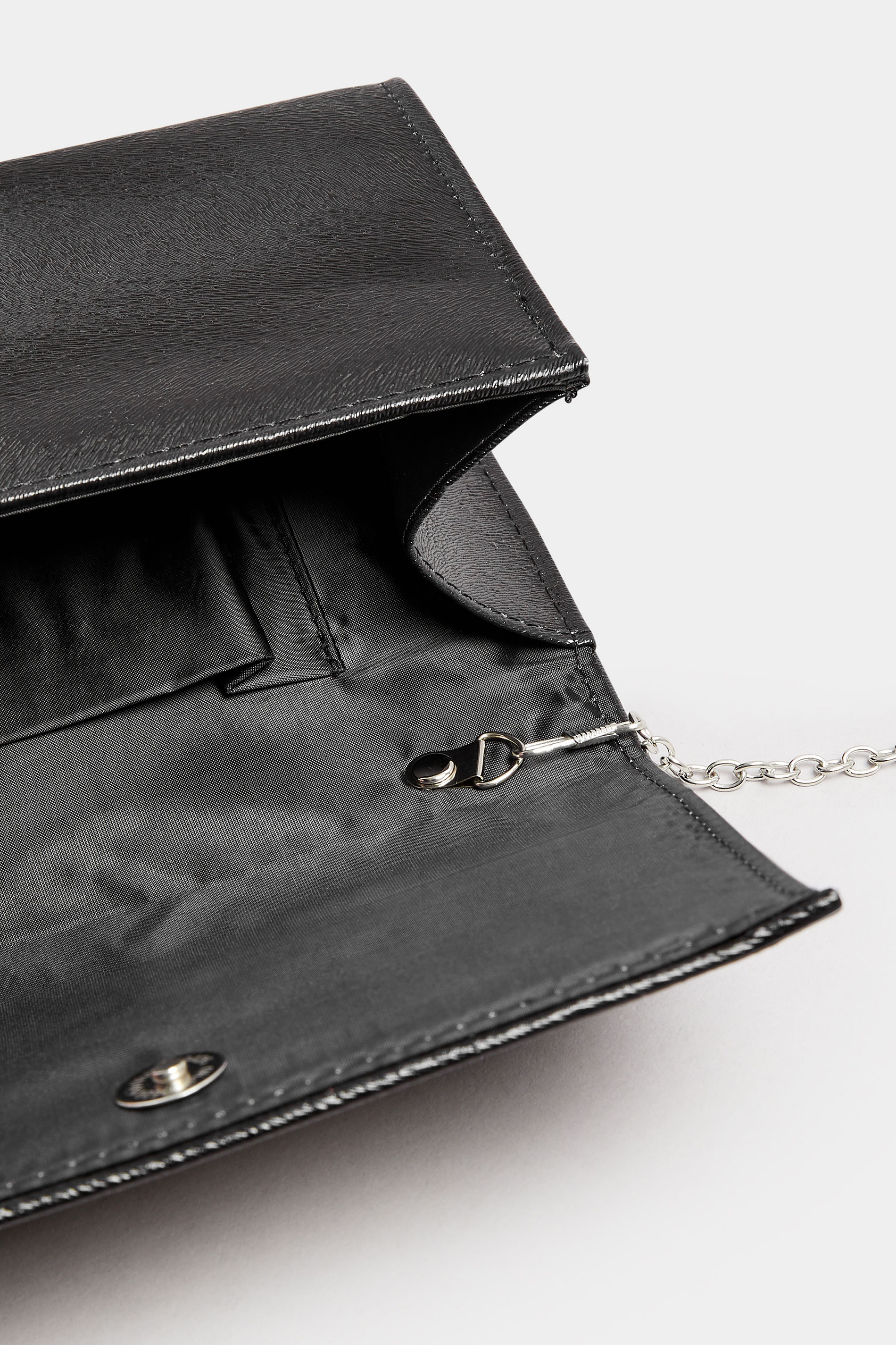 Black Faux Leather Diamante Buckle Clutch Bag | Yours Clothing 5