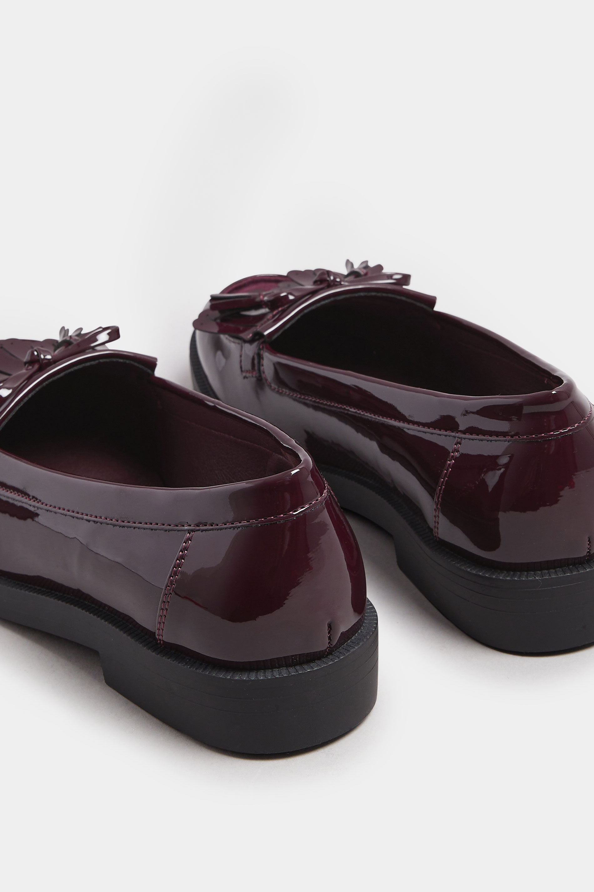 Burgundy Red Patent Fringe Loafers In Extra Wide EEE Fit | Yours Clothing 4