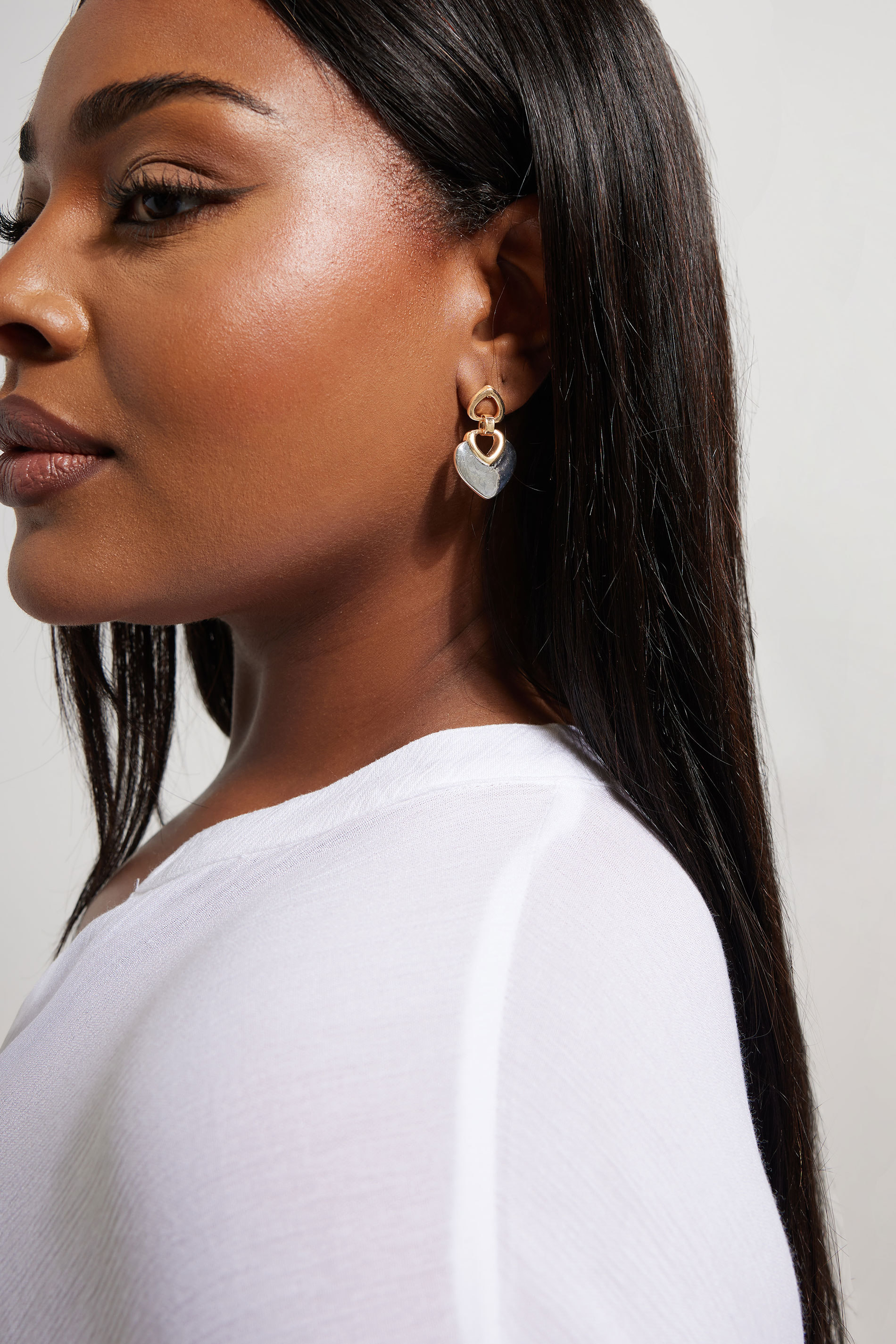 Two Tone Gold & Silver Heart Drop Earrings | Yours Clothing 1