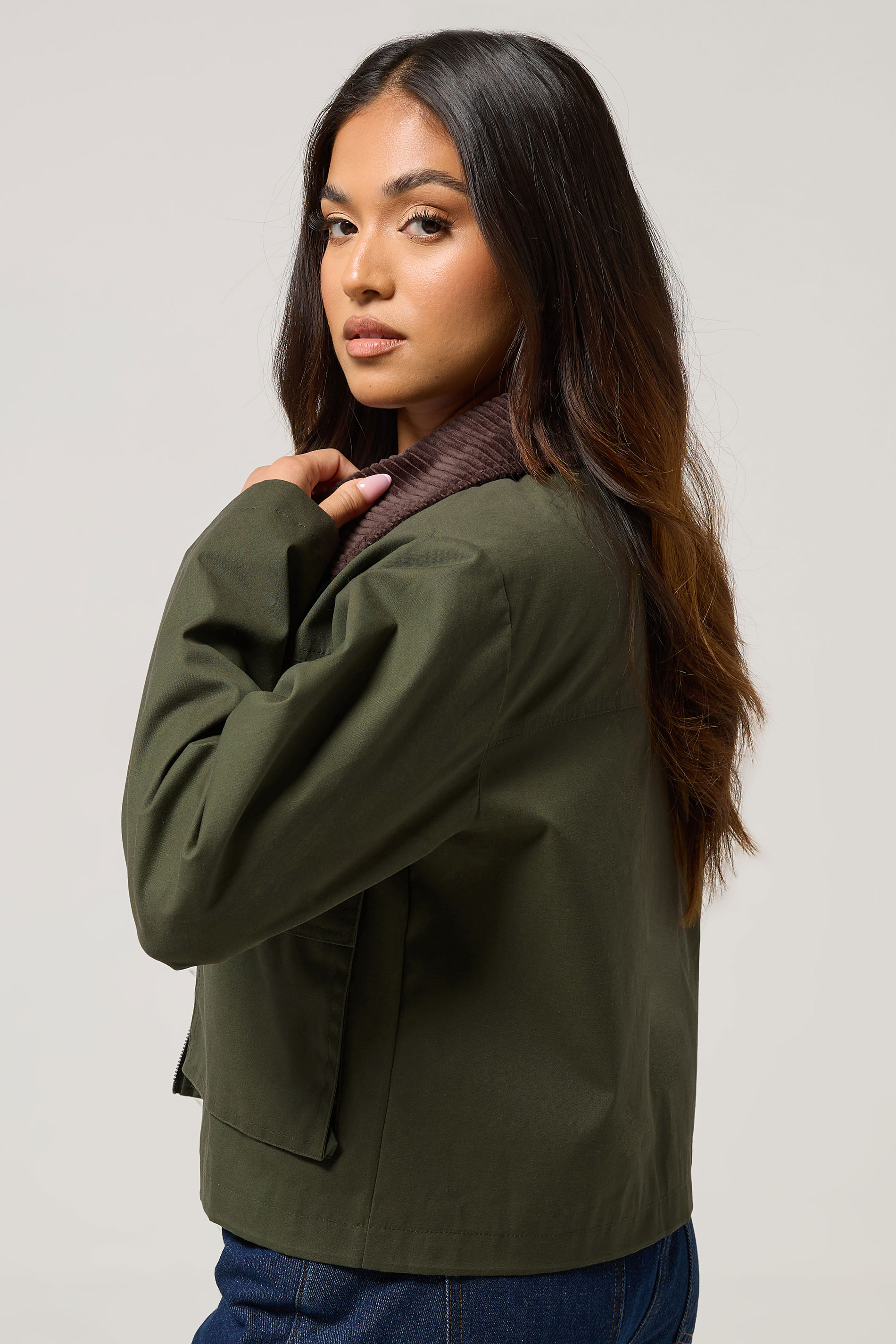 PixieGirl Petite Women's Green Cord Collar Barn Jacket | PixieGirl 5