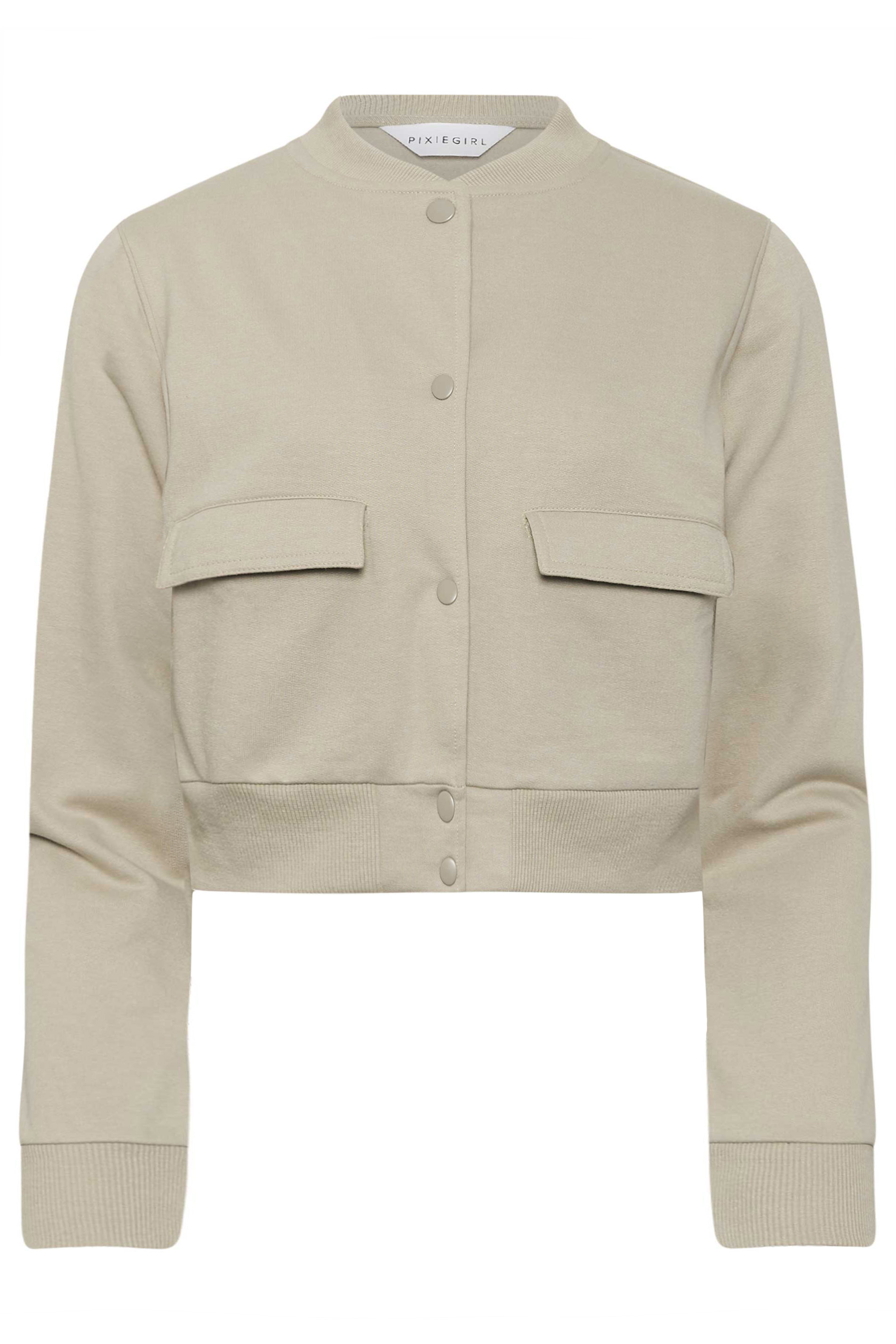 PixieGirl Petite Womens Stone Brown Jersey Bomber Jacket | PixieGirl 6