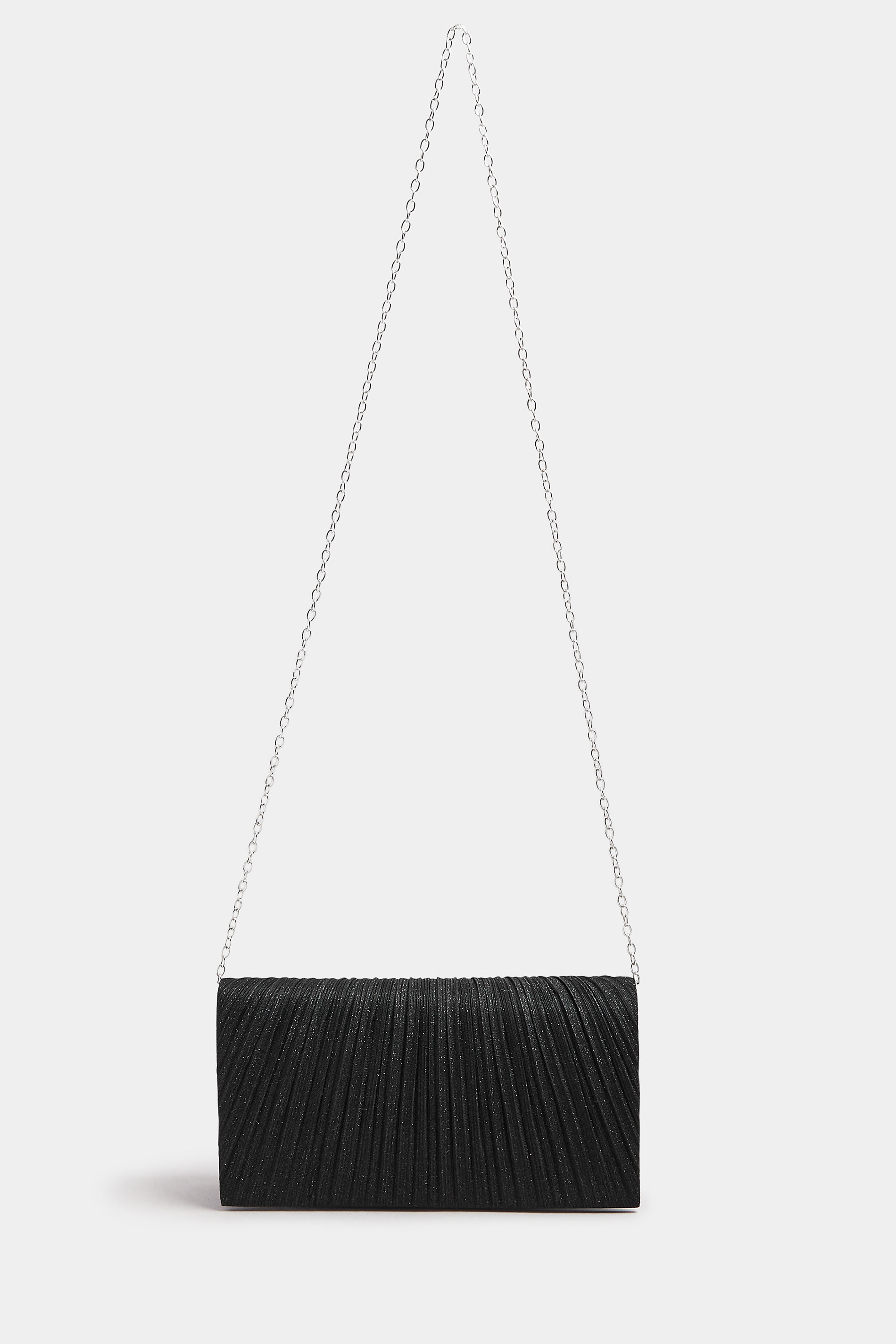 Black Shimmer Pleated Clutch Bag | Yours Clothing 3