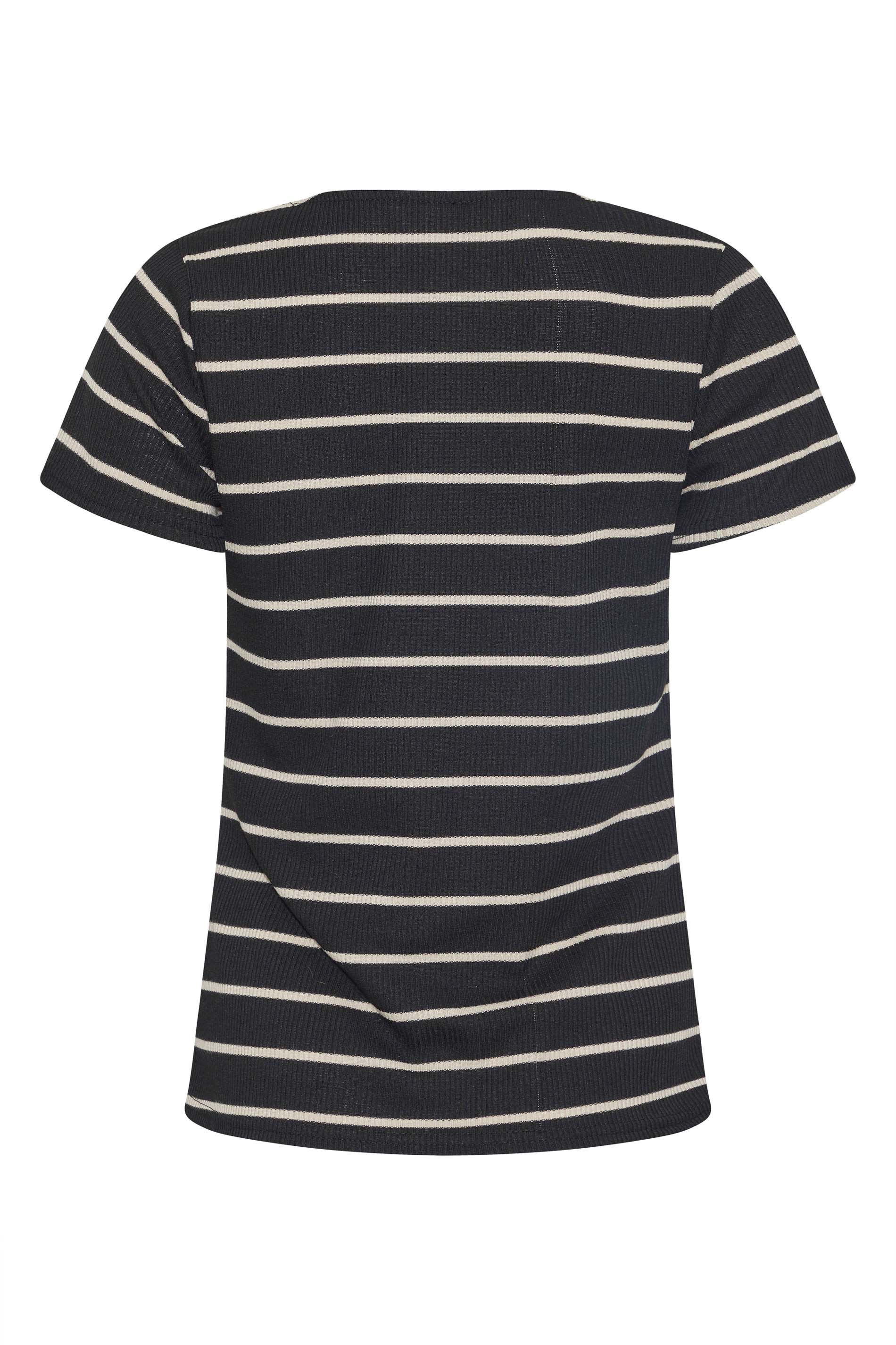 Petite Black Stripe Print Ruched Front T-Shirt | PixieGirl 7