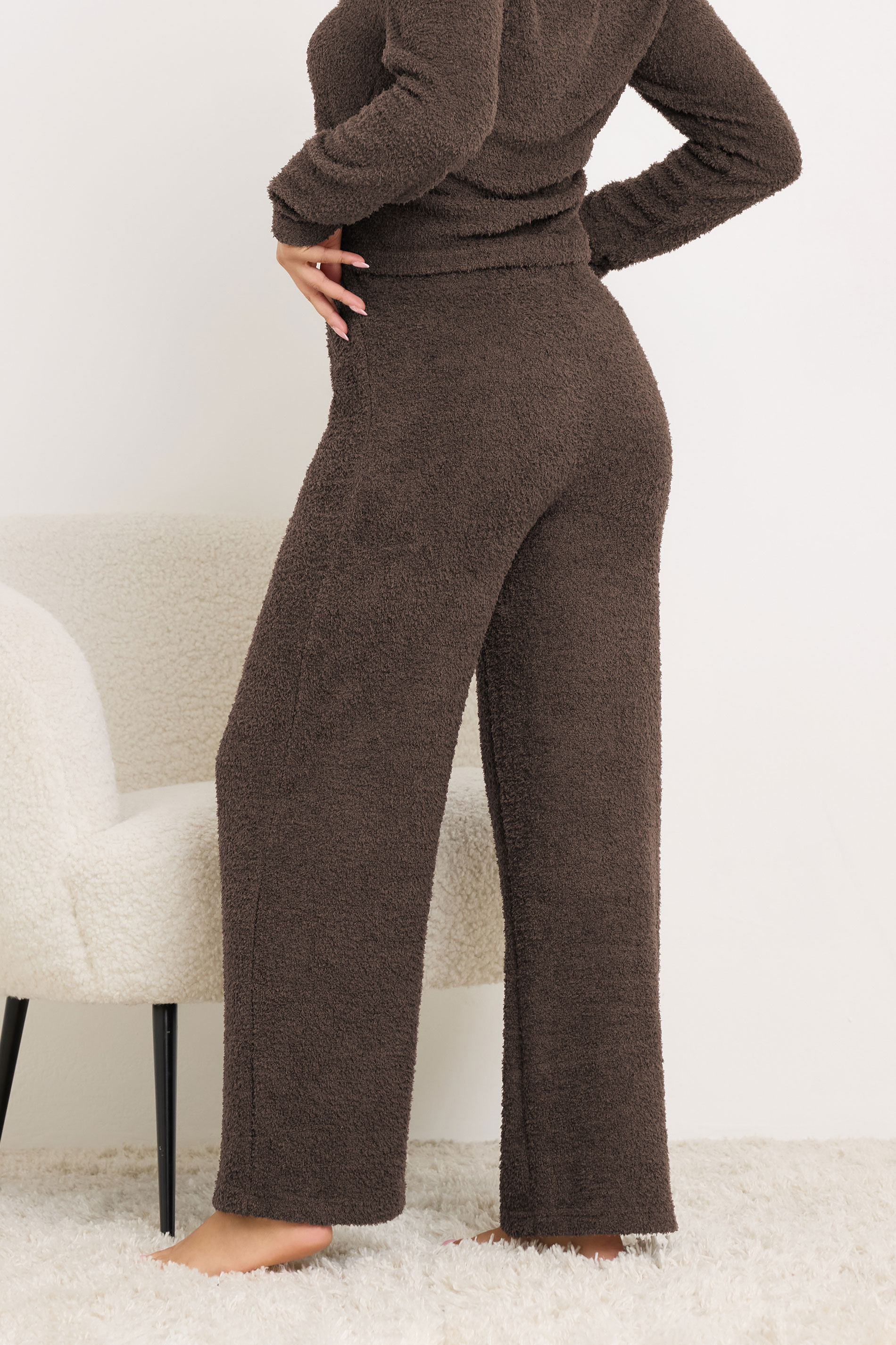PixieGirl Petite Women's Chocolate Brown Chenille Wide Leg Trousers | PixieGirl 4