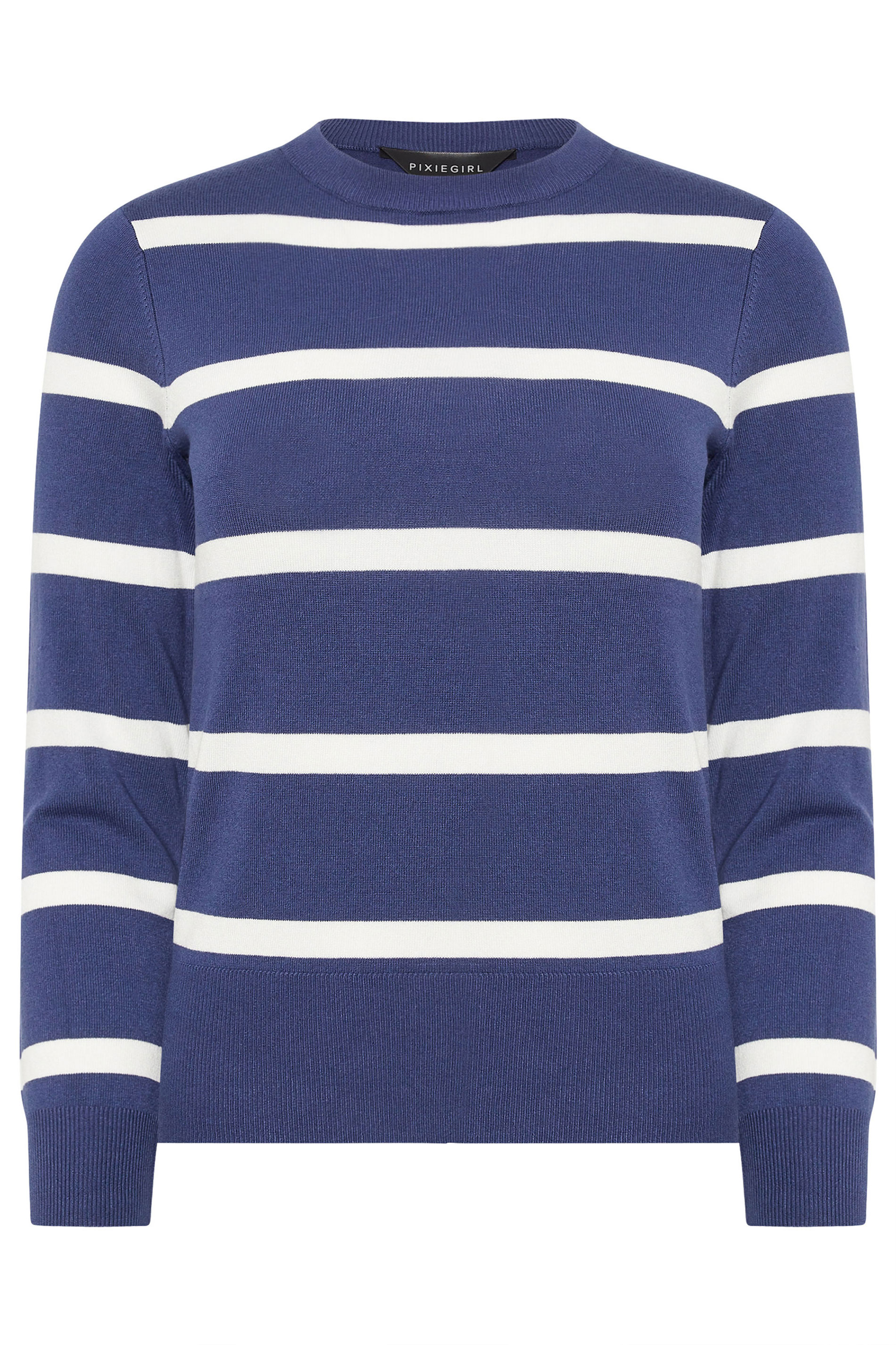 PixieGirl Petite Women's Navy Blue Knitted Stripe Jumper | PixieGirl 5