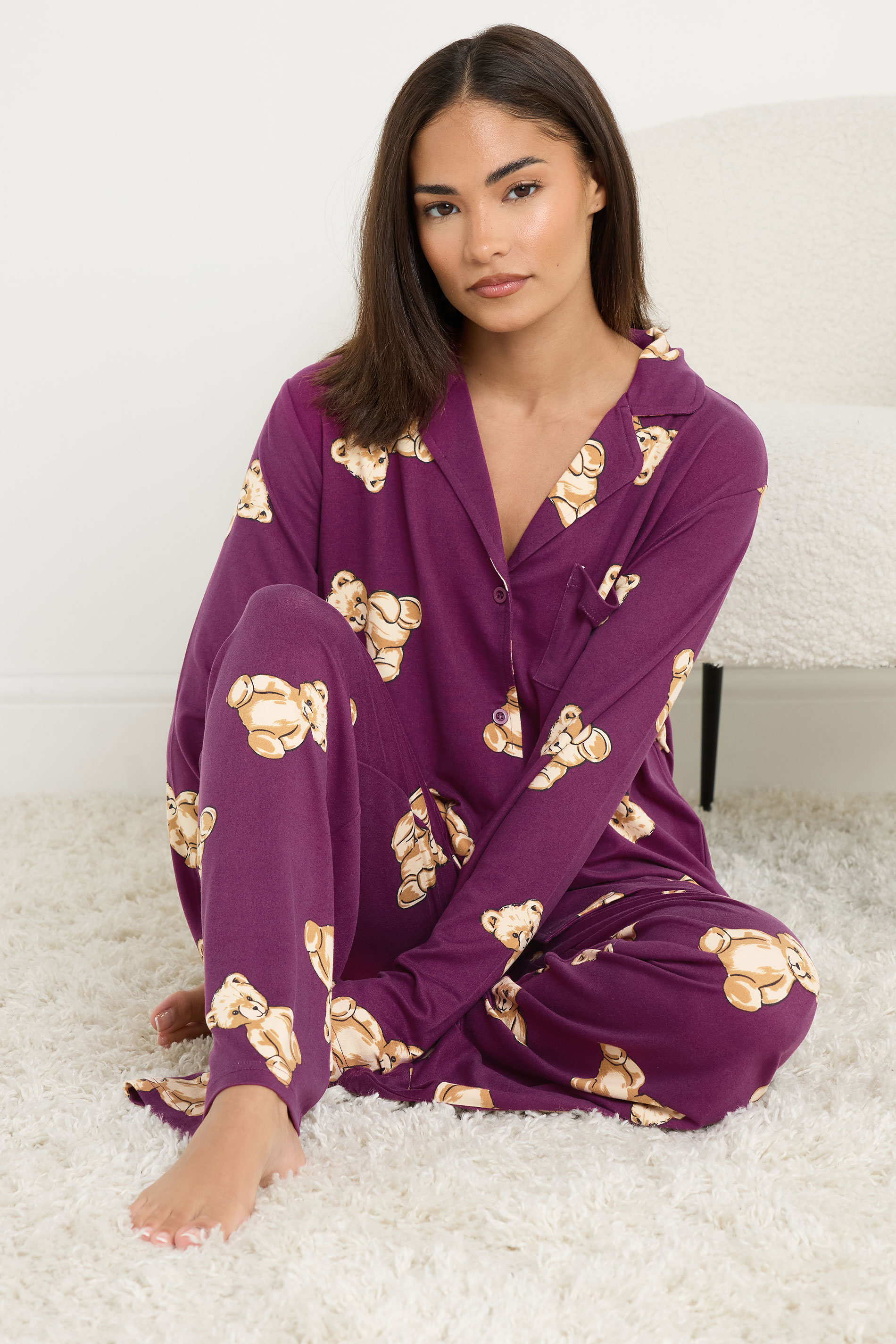 PixieGirl Petite Women's Burgundy Red Soft Touch Teddy Pyjama Set | PixieGirl 3