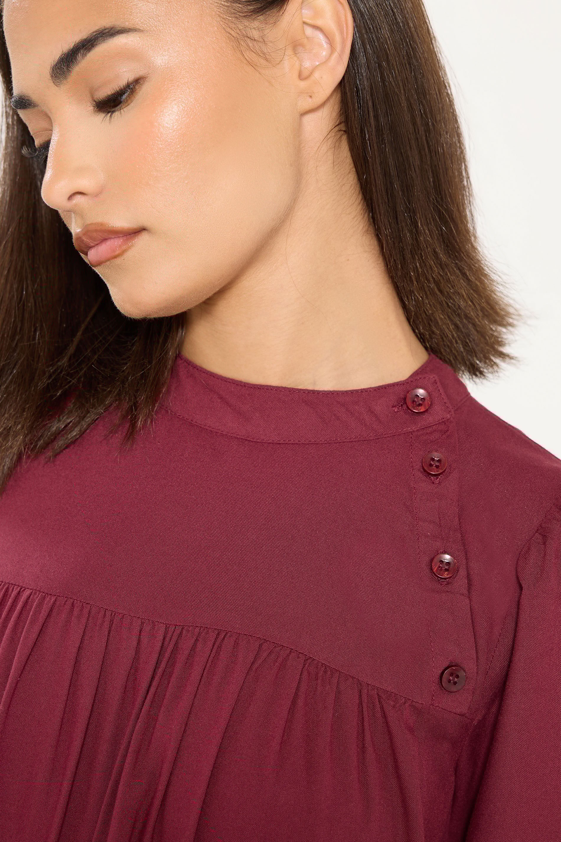 PixieGirl Petite Women's Dark Red Button Smock Midi Dress | PixieGirl 4