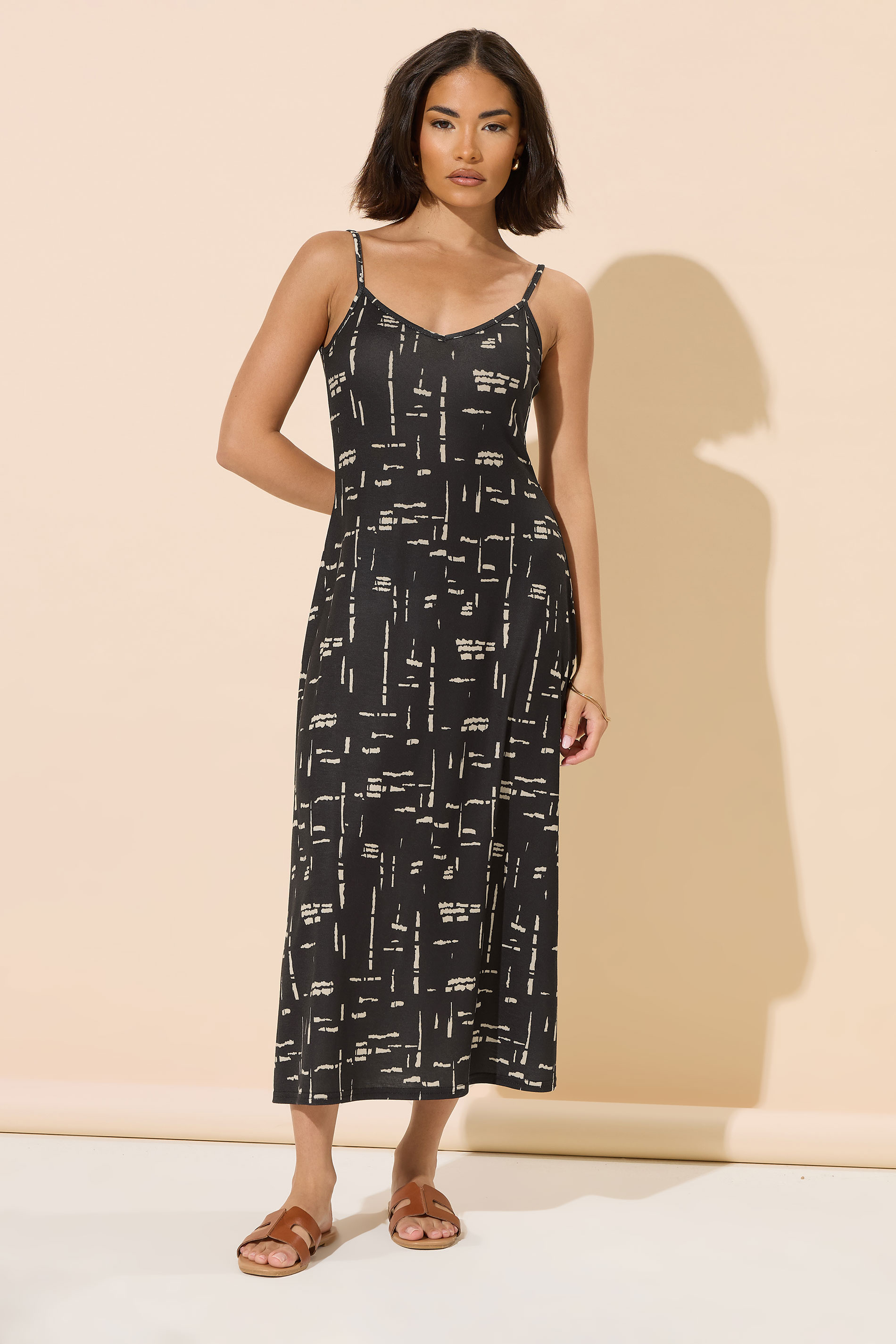 PixieGirl Petite Women's Black Abstract Jersey Strappy Maxi Dress | PixieGirl 1