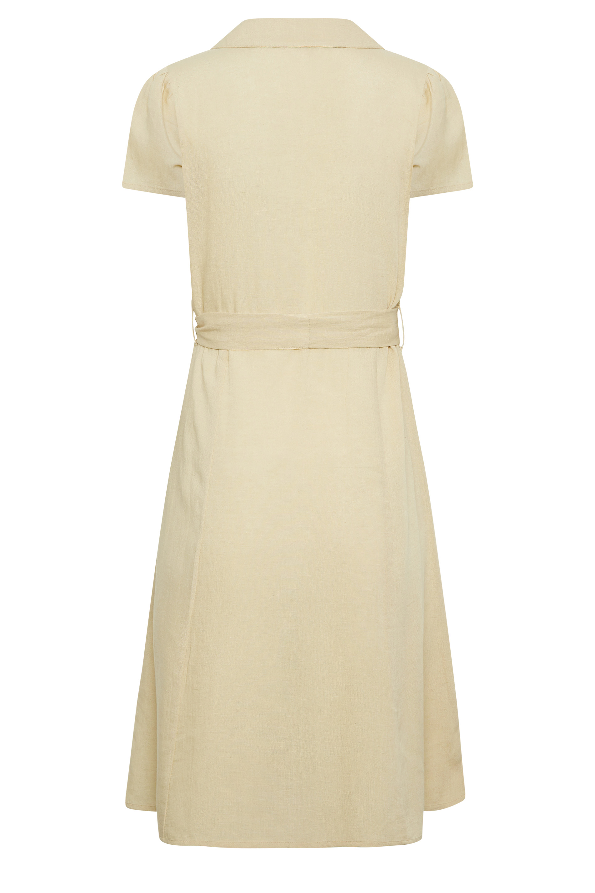 PixieGirl Petite Womens Stone Brown Linen Button Through Midi Dress | PixieGirl 8