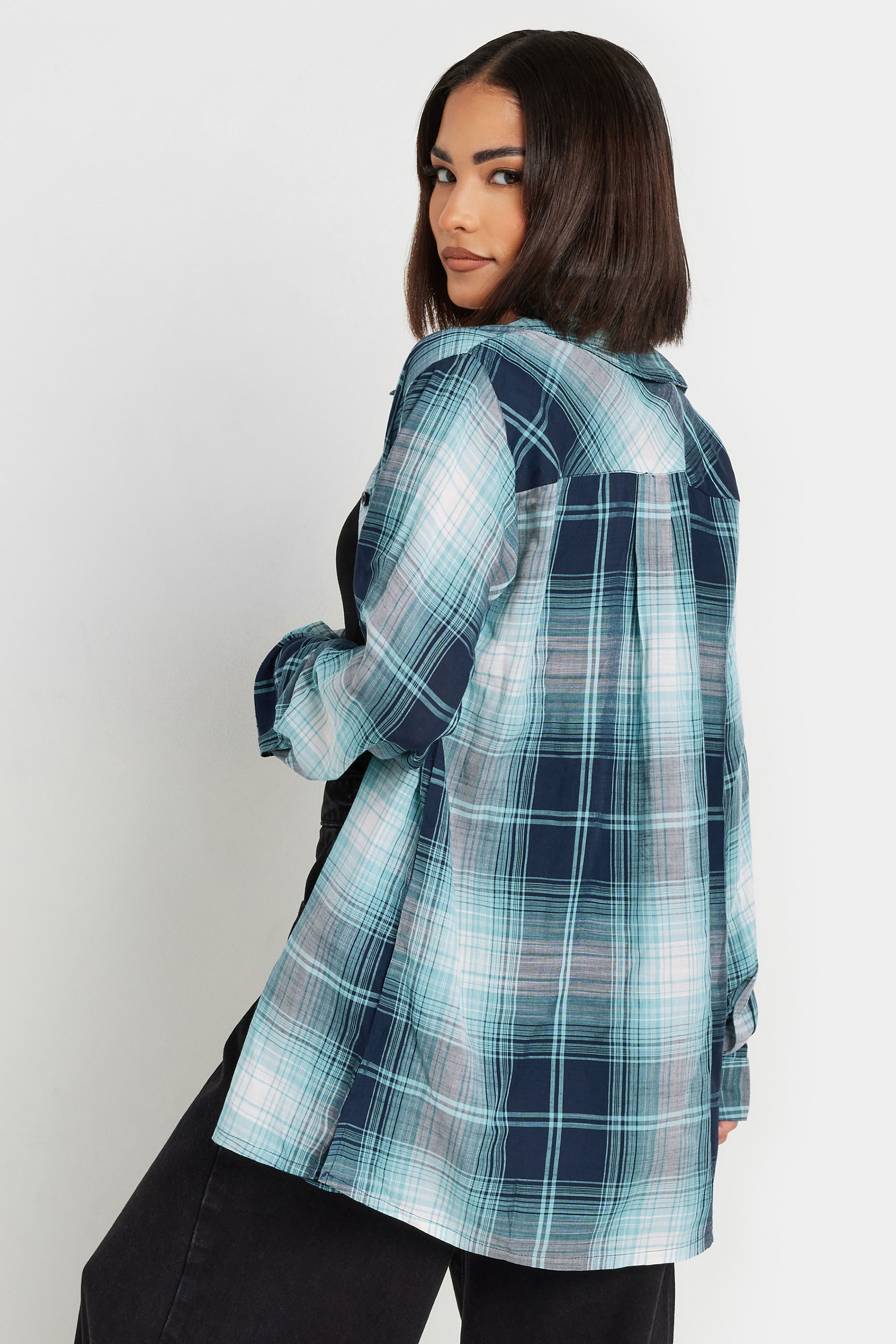 PixieGirl Blue Check Print Boyfriend Shirt | PixieGirl 3