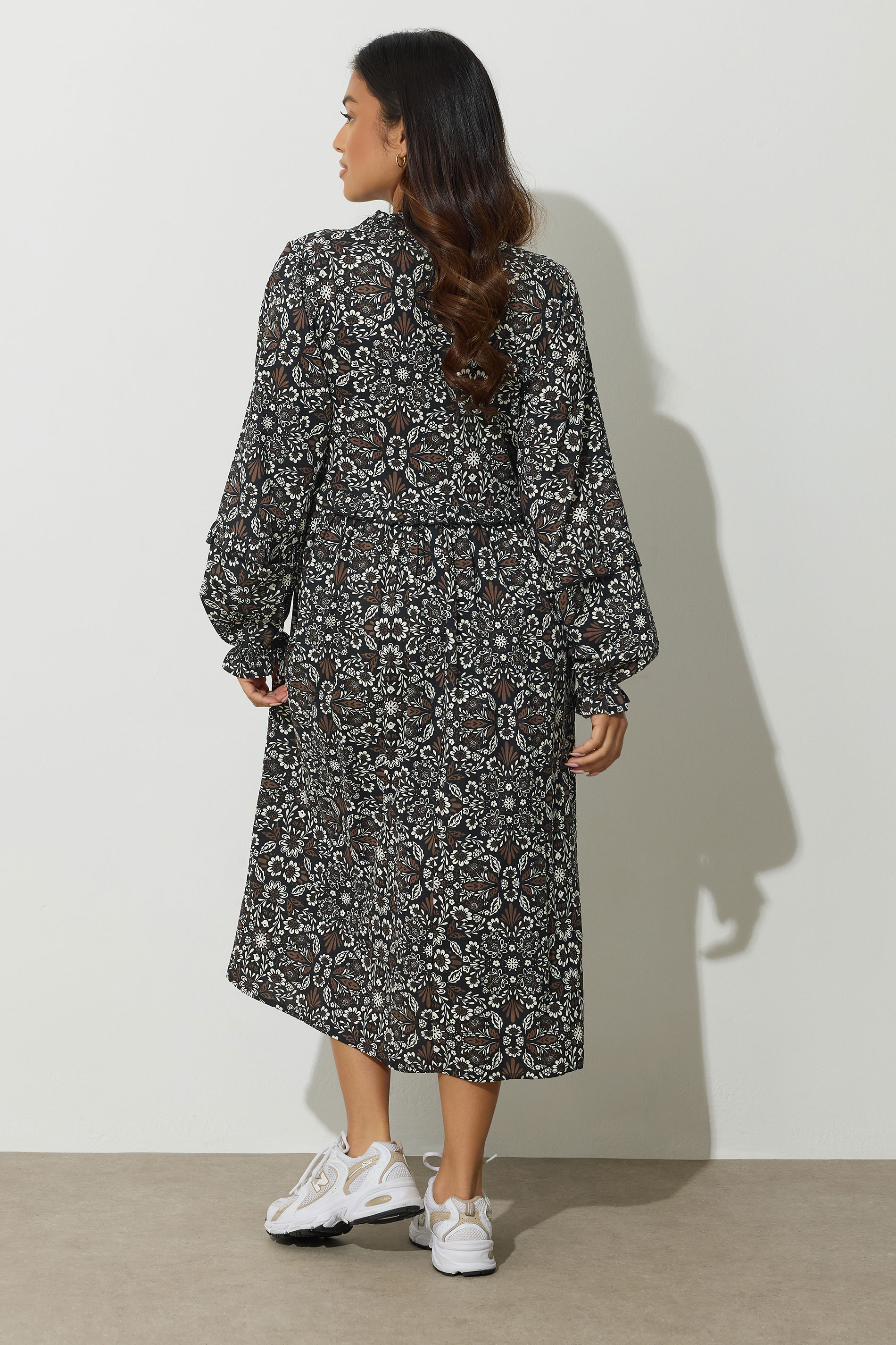 PixieGirl Petite Women's Black & Brown Floral Midaxi Dress | PixieGirl 3