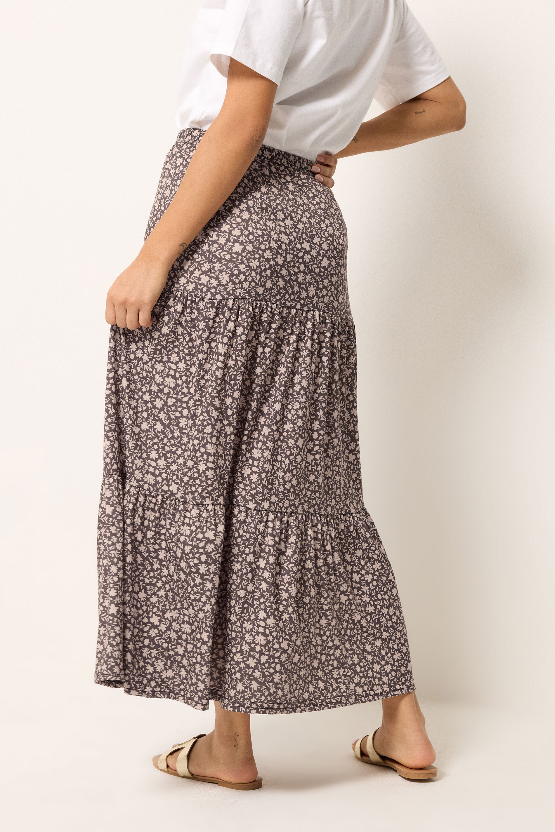M&Co Petite Brown Floral Tiered Maxi Skirt | M&Co 2