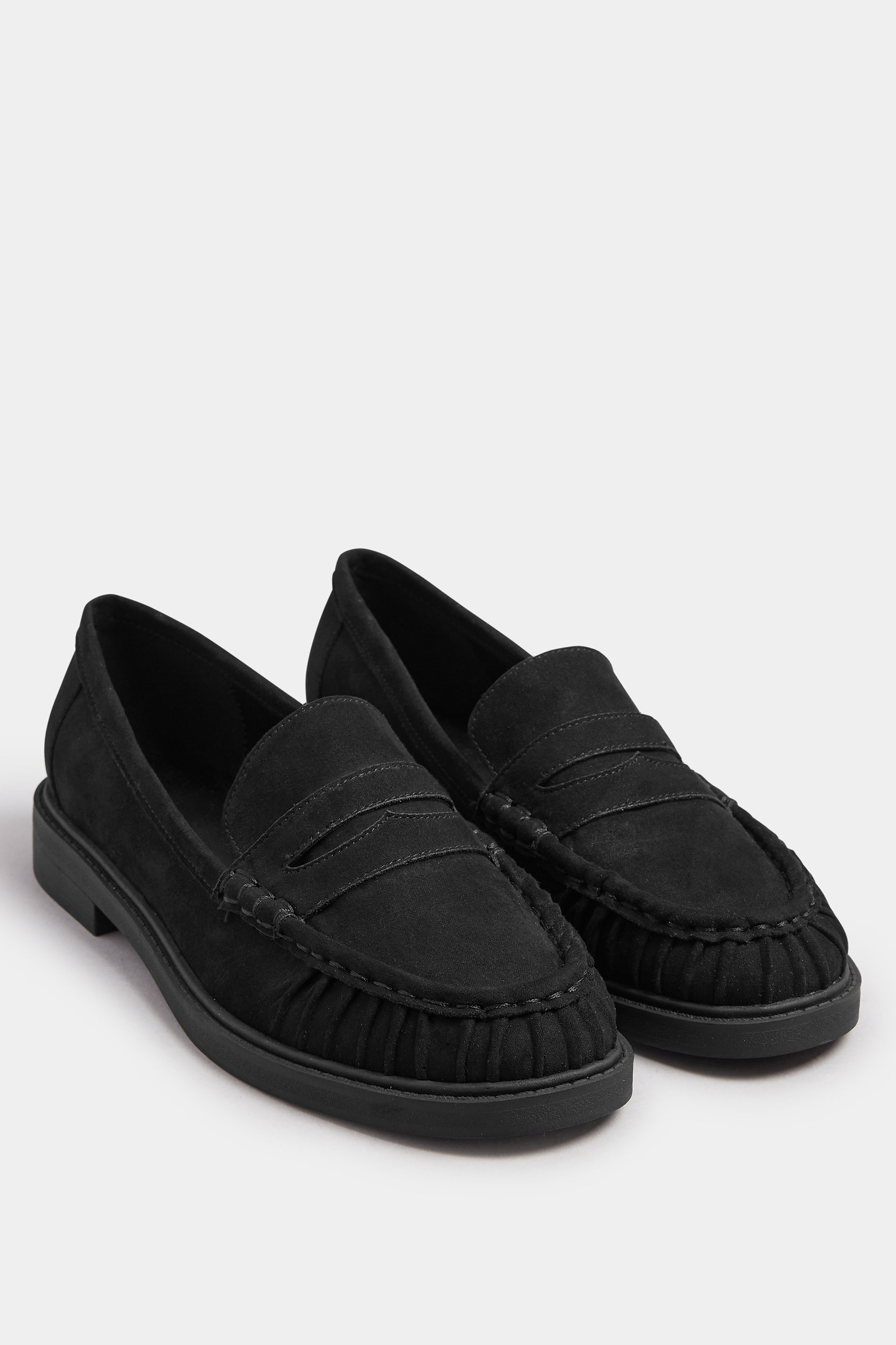 Black Faux Suede Ruched Front Loafers In Extra Wide EEE Fit | Yours Clothing 2