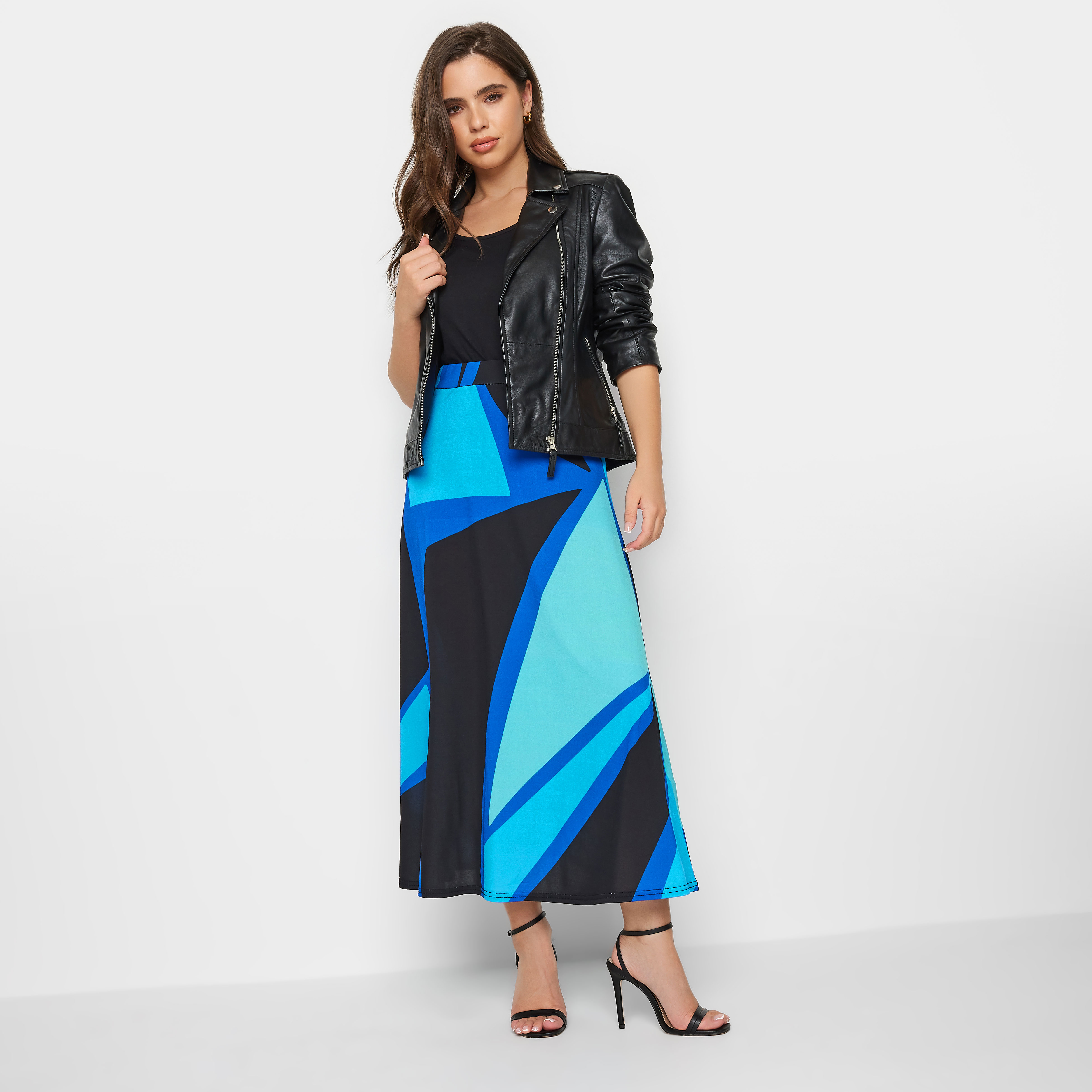 PixieGirl Blue & Black Colour Block Midaxi Skirt | PixieGirl 3