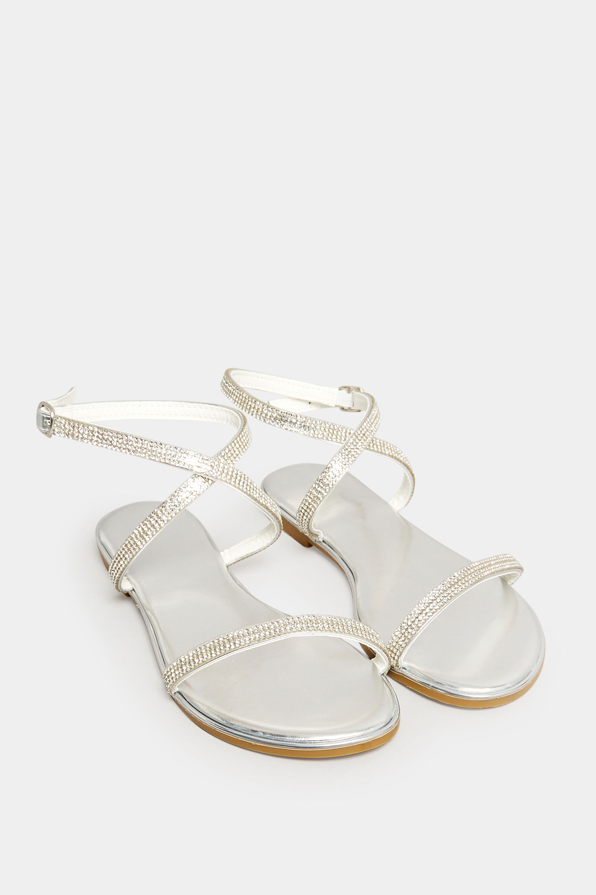 PixieGirl Silver Diamante Flat Sandals In Standard Fit | PixieGirl  2