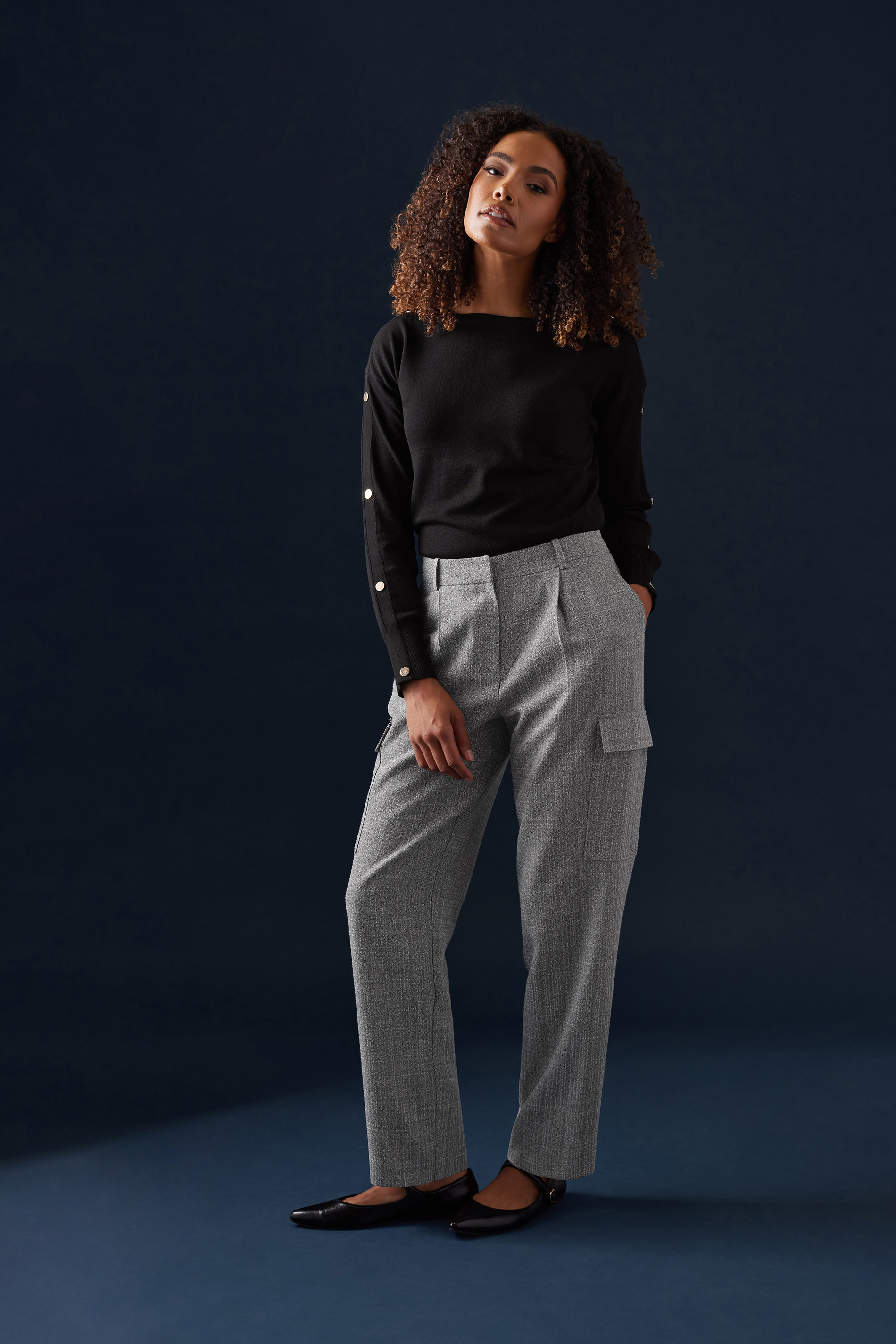 M&Co Grey Textured Cargo Trousers | M&Co 1