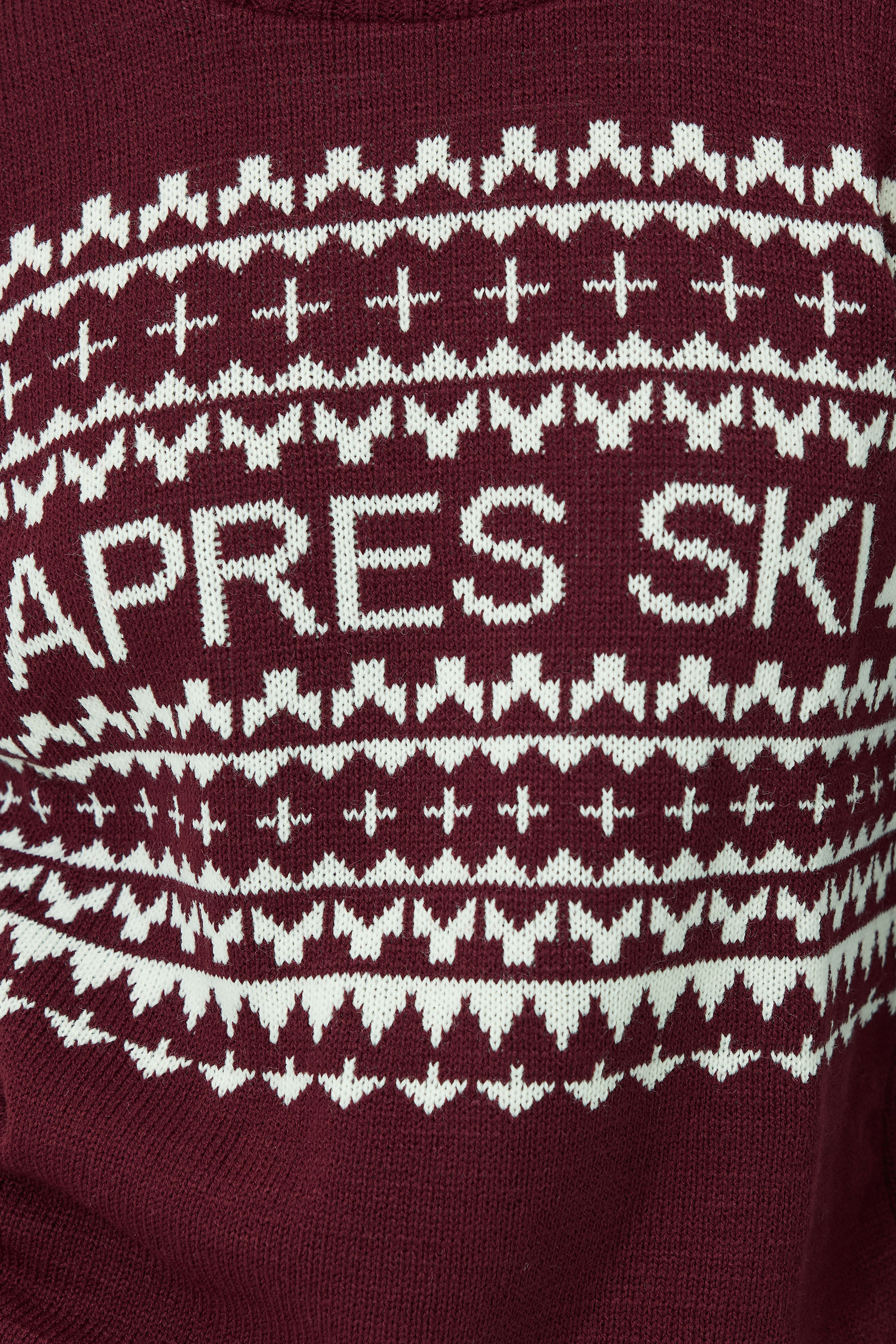 PixieGirl Petite Women's Burgundy Red Knitted 'Apres Ski' Slogan Jumper | PixieGirl 4