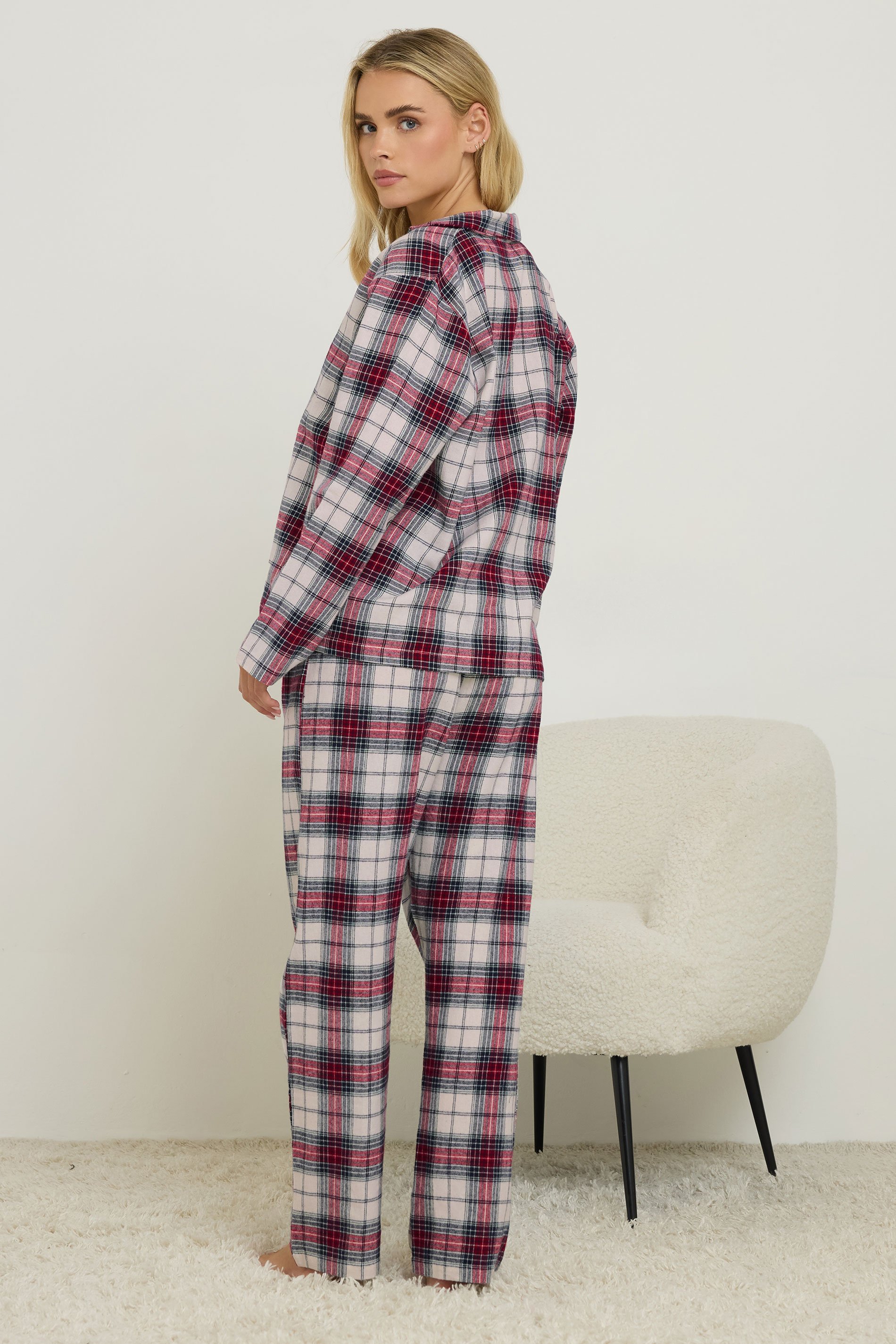 PixieGirl Petite Women's Ivory White & Red Cotton Check Pyjama Set | PixieGirl 5