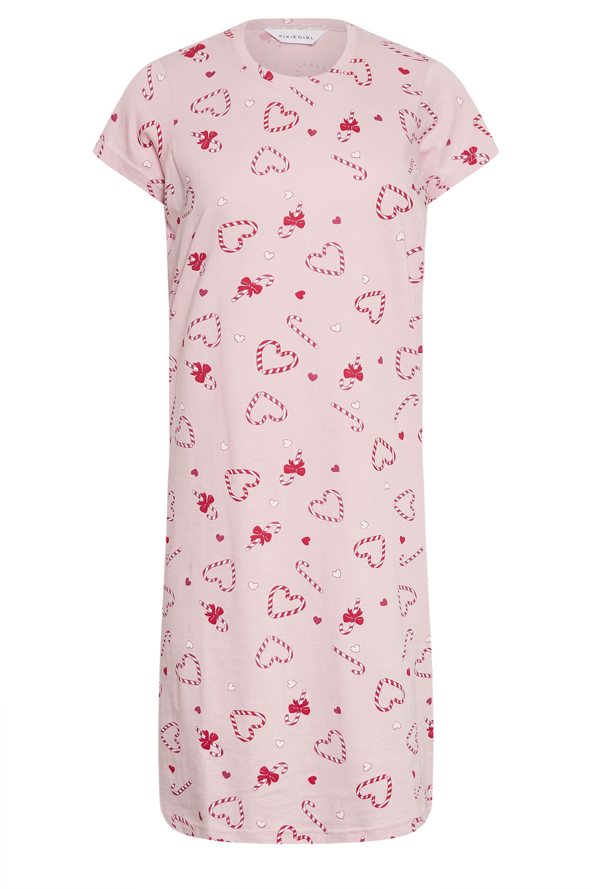PixieGirl Petite Pink Candy Cane Heart Print Nightdress | PixieGirl  6