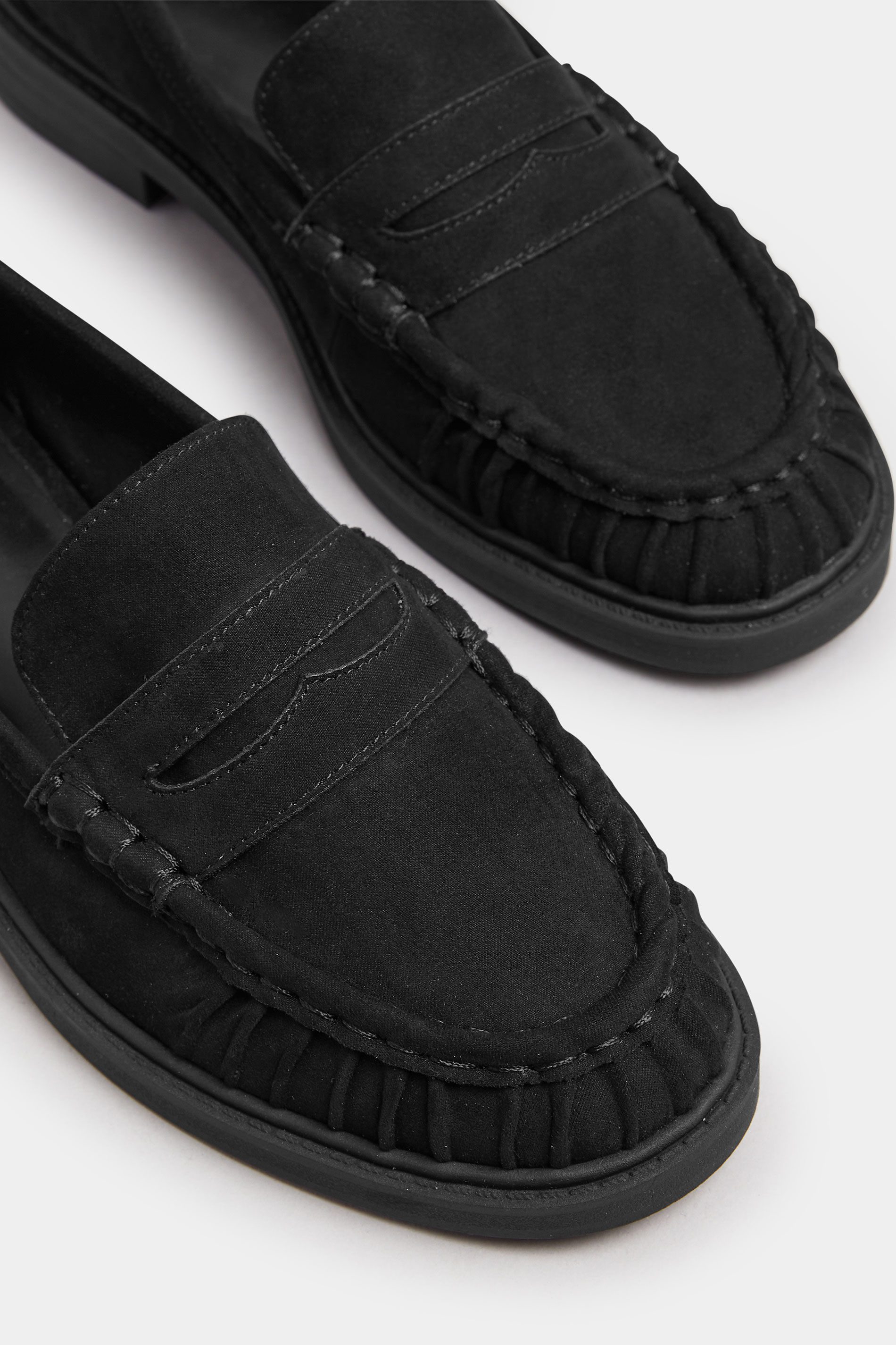 Black Faux Suede Ruched Front Loafers In Extra Wide EEE Fit | Yours Clothing 5