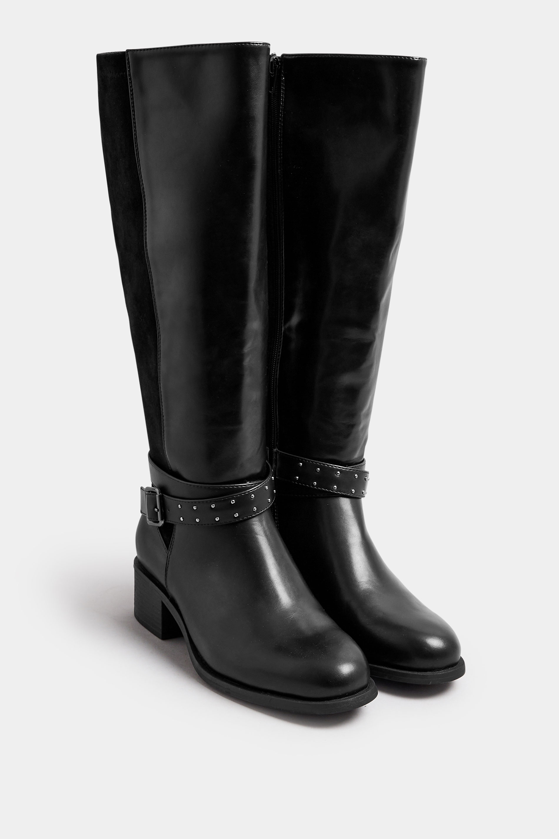 Black Faux Leather Buckle Detail Knee High Boots In Extra Wide EEE Fit | Yours Clothing 2