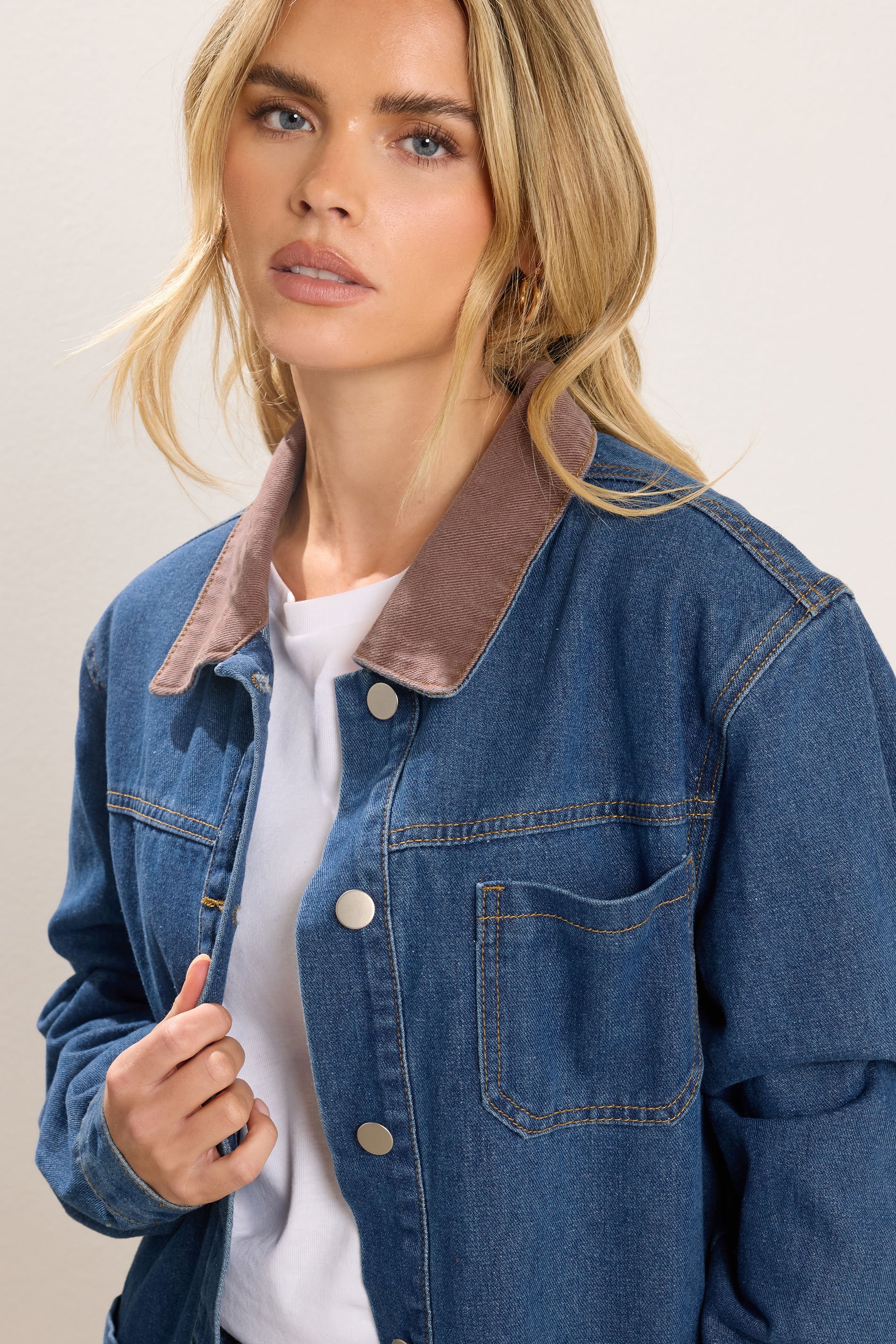 PixieGirl Petite Women's Denim Blue Cord Collar Jacket | PixieGirl 4