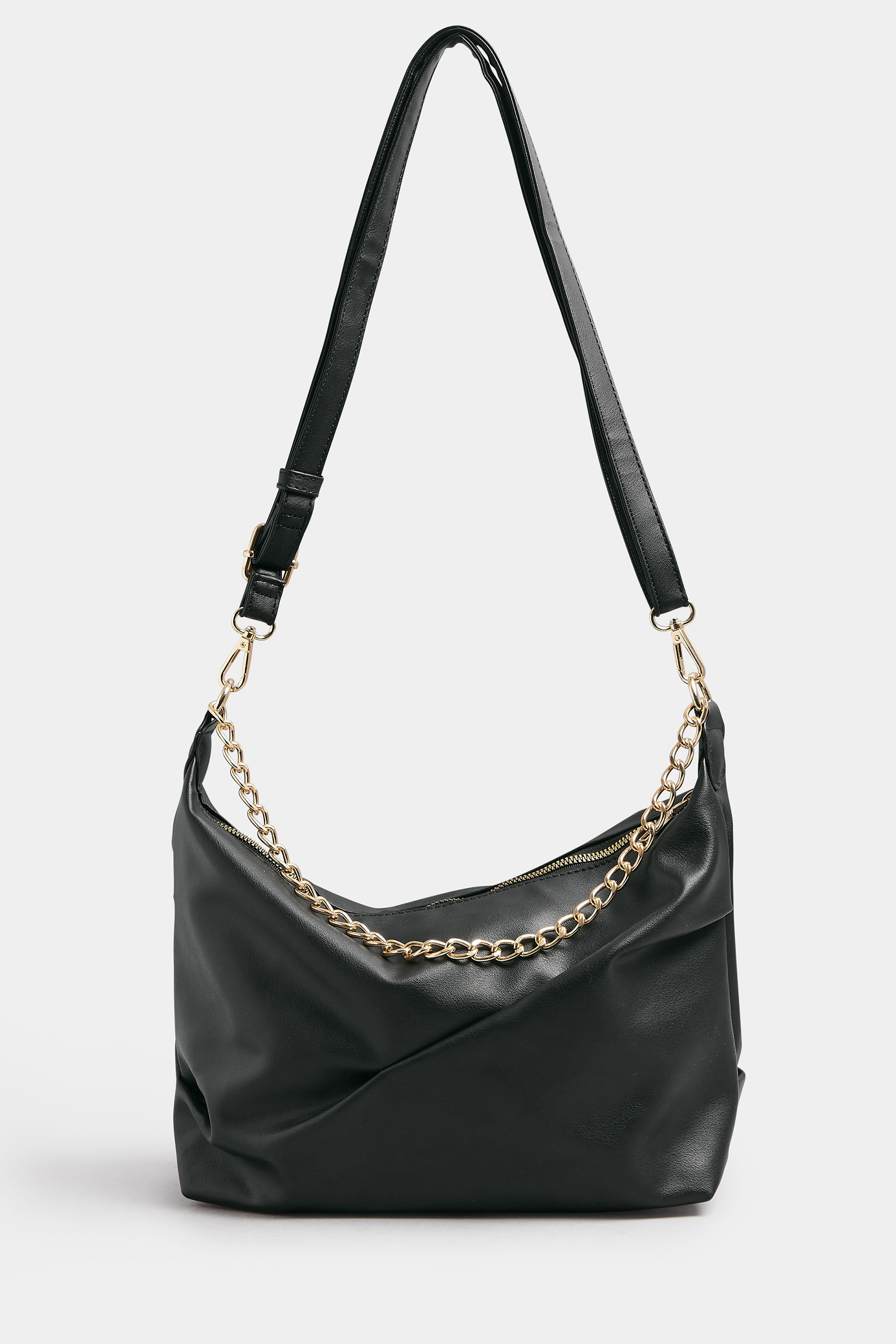 Black Ruched Chain Detail Shoulder Bag | Yours Clothing 2