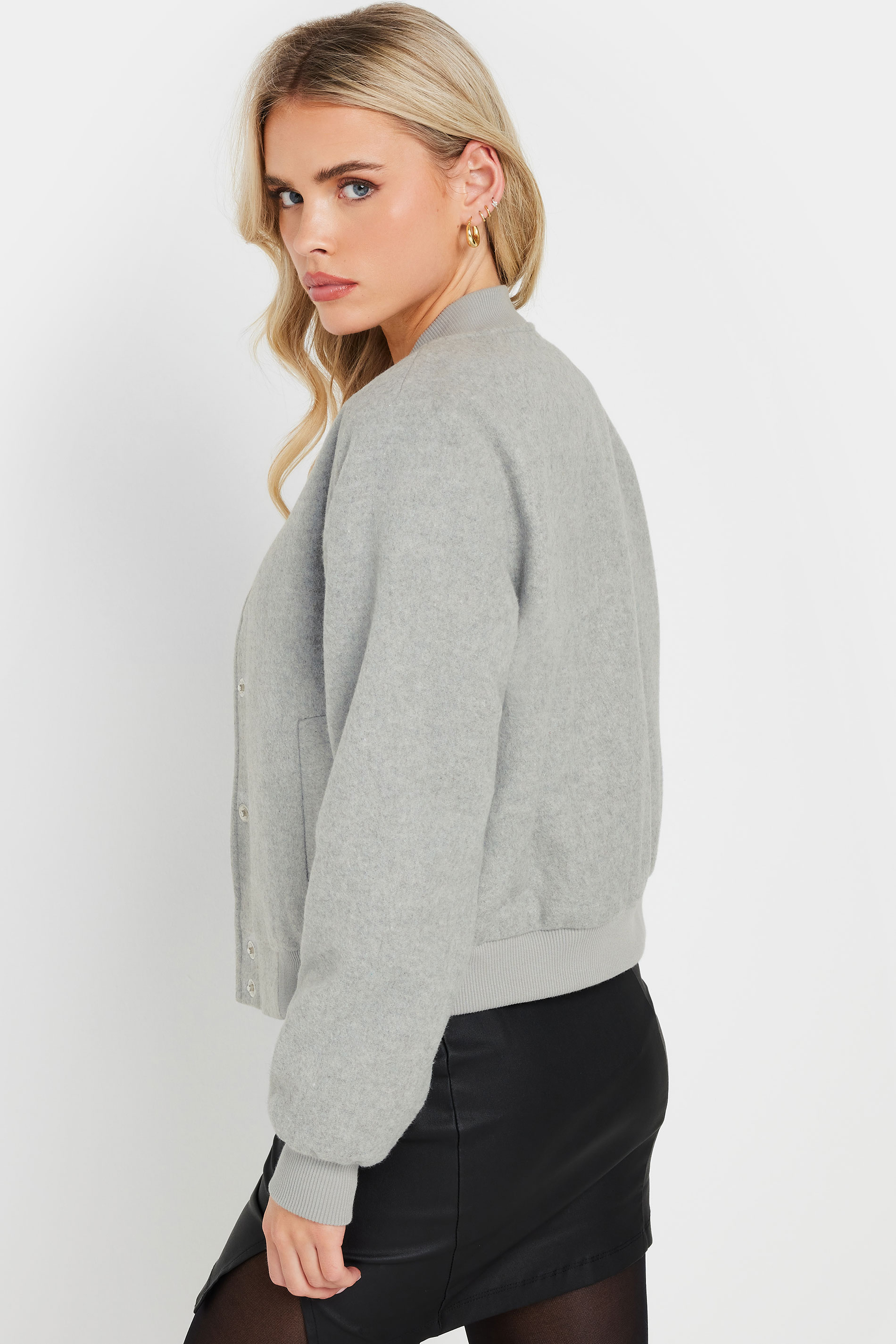 PixieGirl Petite Women's Grey Brushed Cropped Bomber Jacket | PixieGirl 3