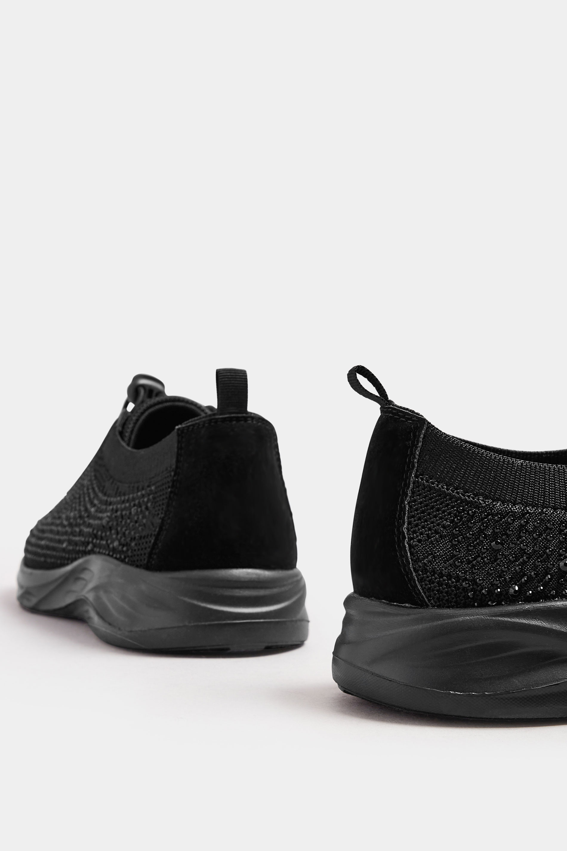 Black Diamante Embellished Drawcord Trainers In Extra Wide EEE Fit | Yours Clothing 4