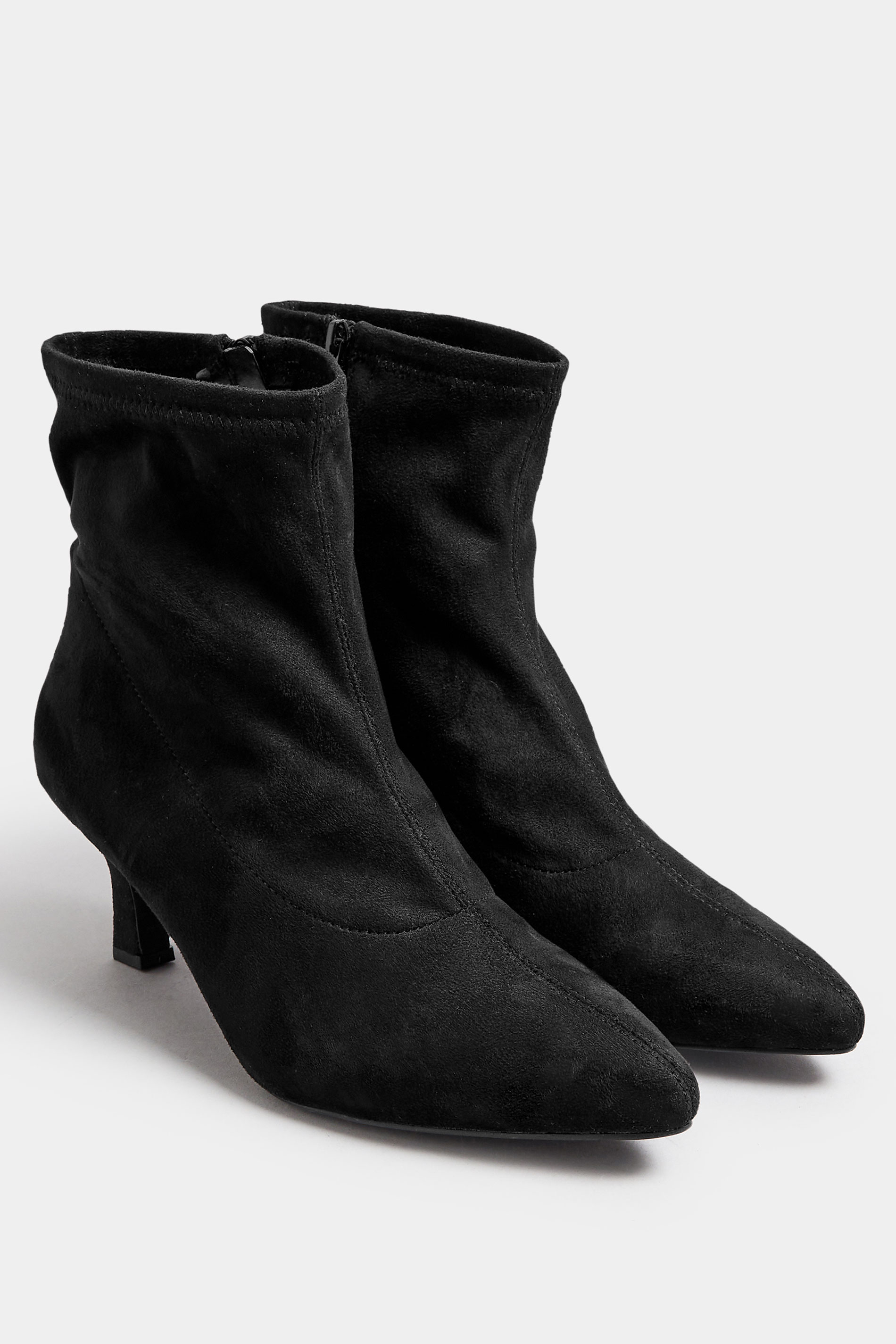 Black Faux Suede Point Heeled Ankle Boots In Extra Wide EEE Fit | Yours Clothing  3